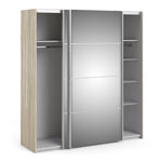 Verona Sliding Wardrobe 180cm Oak with Mirror Doors 2or5 Shelves - FURNITURE CURLS