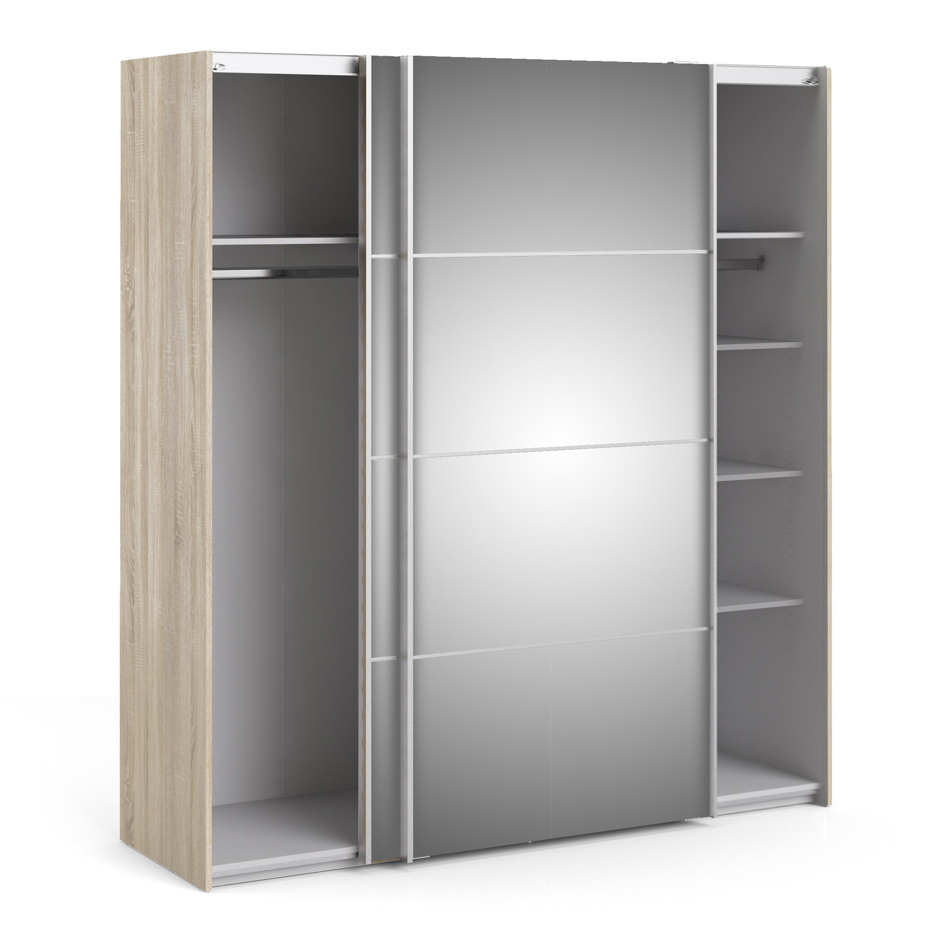 Verona Sliding Wardrobe 180cm Oak with Mirror Doors 2or5 Shelves - FURNITURE CURLS