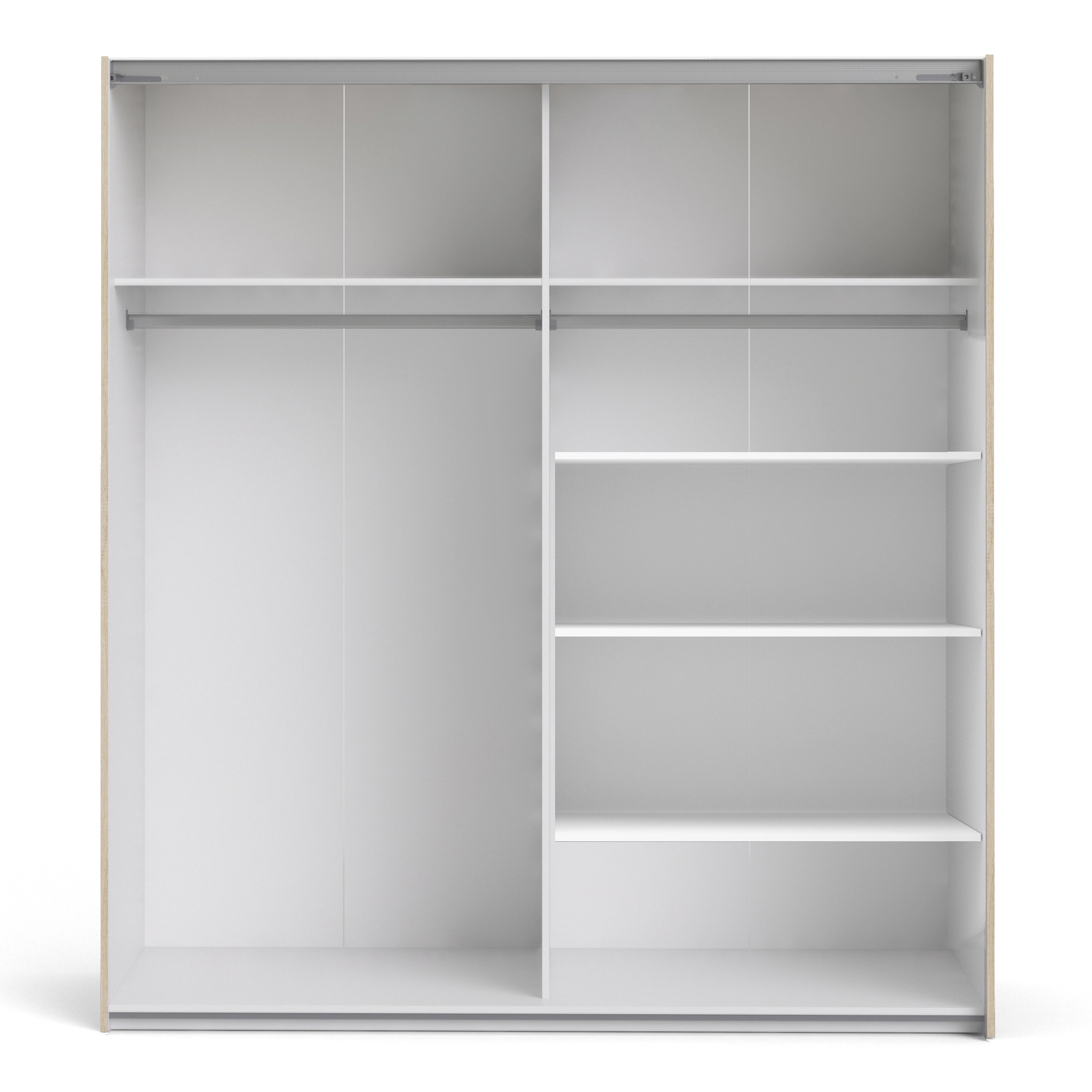 Verona Sliding Wardrobe 180cm Oak with Mirror Doors 2or5 Shelves - FURNITURE CURLS