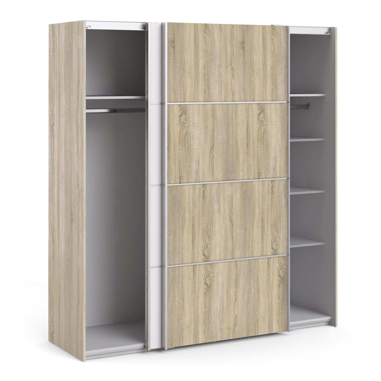 Verona Sliding Wardrobe 180cm Oak with (White +Oak) Doors 2or5 Shelves - FURNITURE CURLS