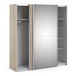 Verona Sliding Wardrobe 180cm Oak with (Oak +Mirror) Doors 2or5 Shelves - FURNITURE CURLS