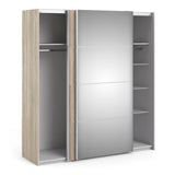 Verona Sliding Wardrobe 180cm Oak with (Oak +Mirror) Doors 2or5 Shelves - FURNITURE CURLS