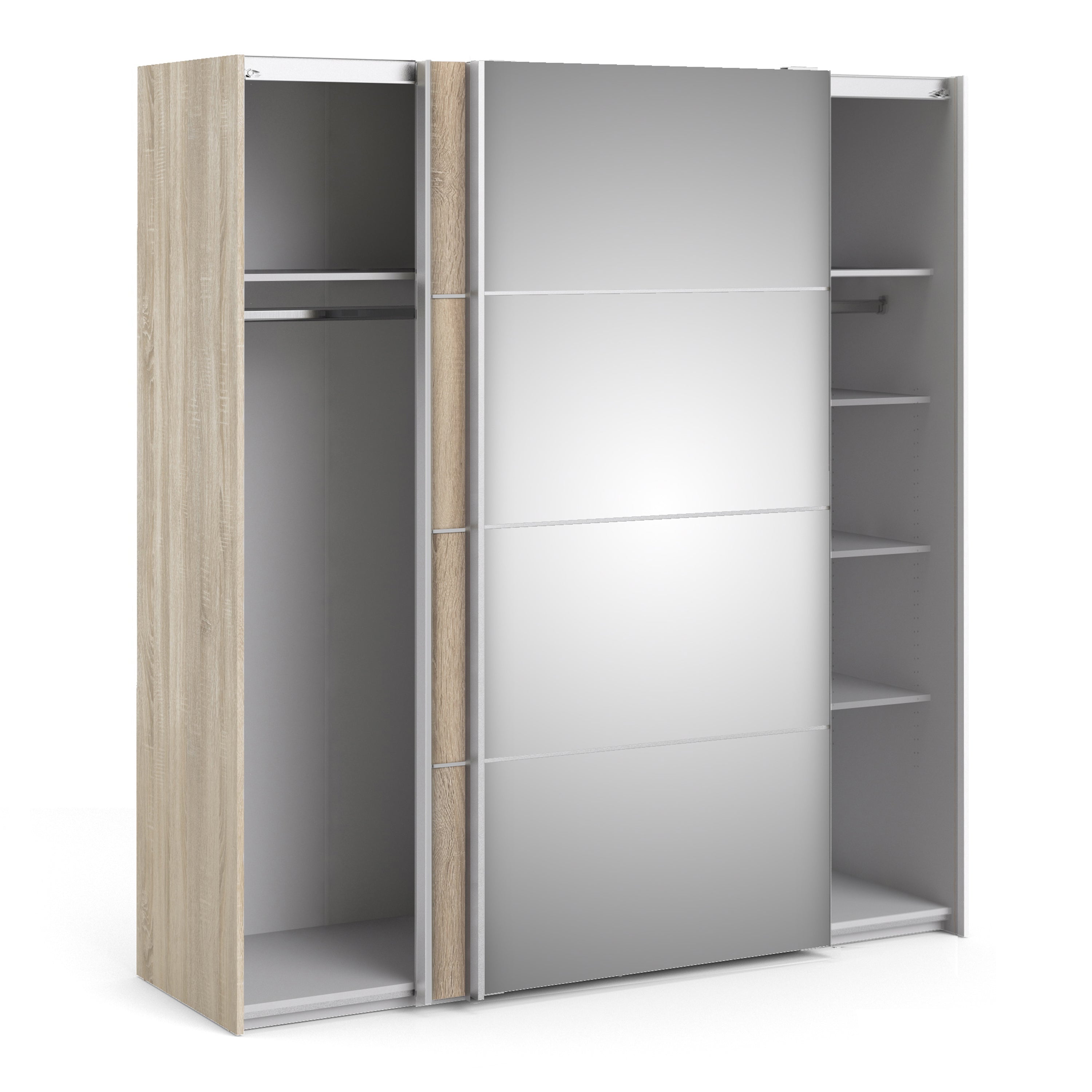 Verona Sliding Wardrobe 180cm Oak with (Oak +Mirror) Doors 2or5 Shelves - FURNITURE CURLS