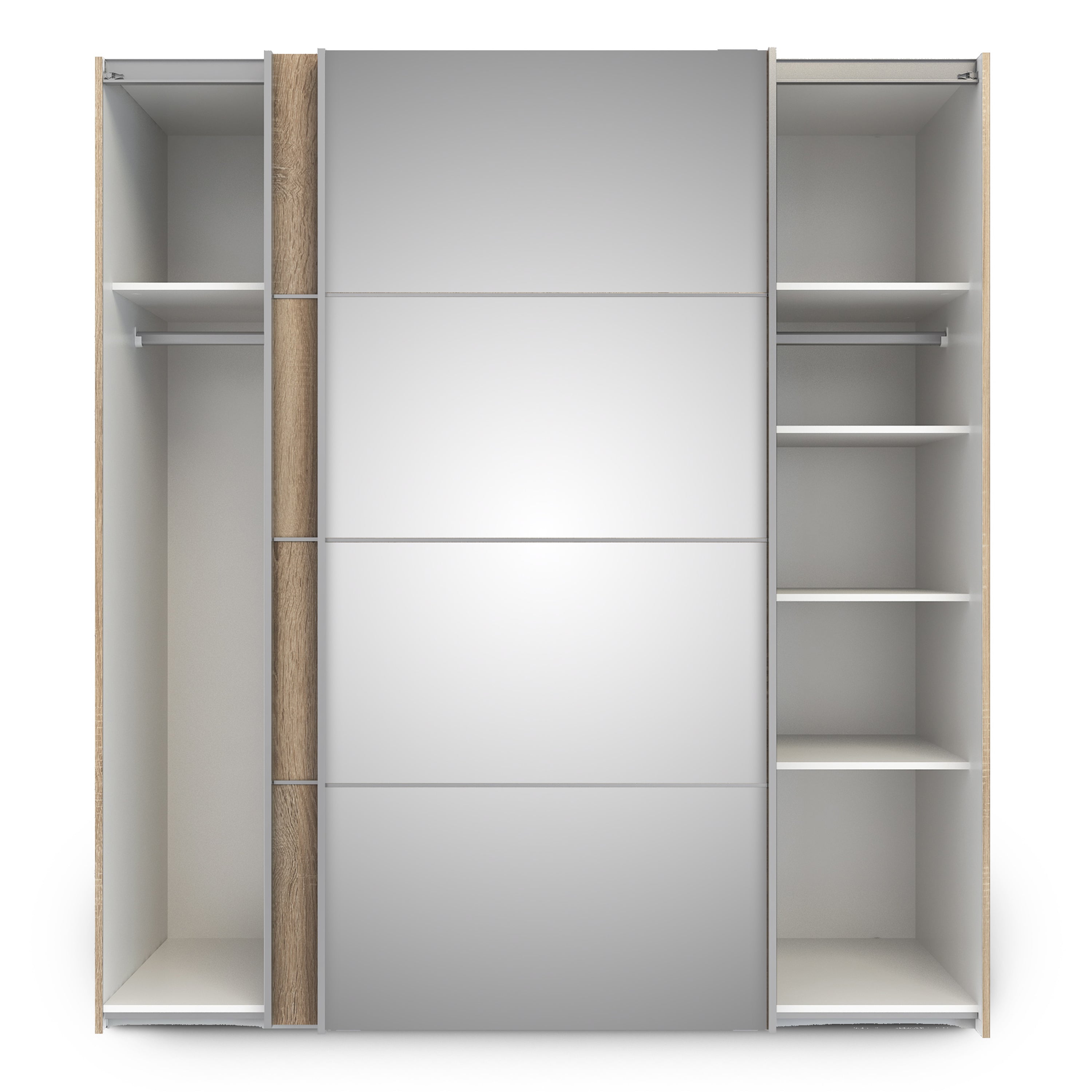 Verona Sliding Wardrobe 180cm Oak with (Oak +Mirror) Doors 2or5 Shelves - FURNITURE CURLS