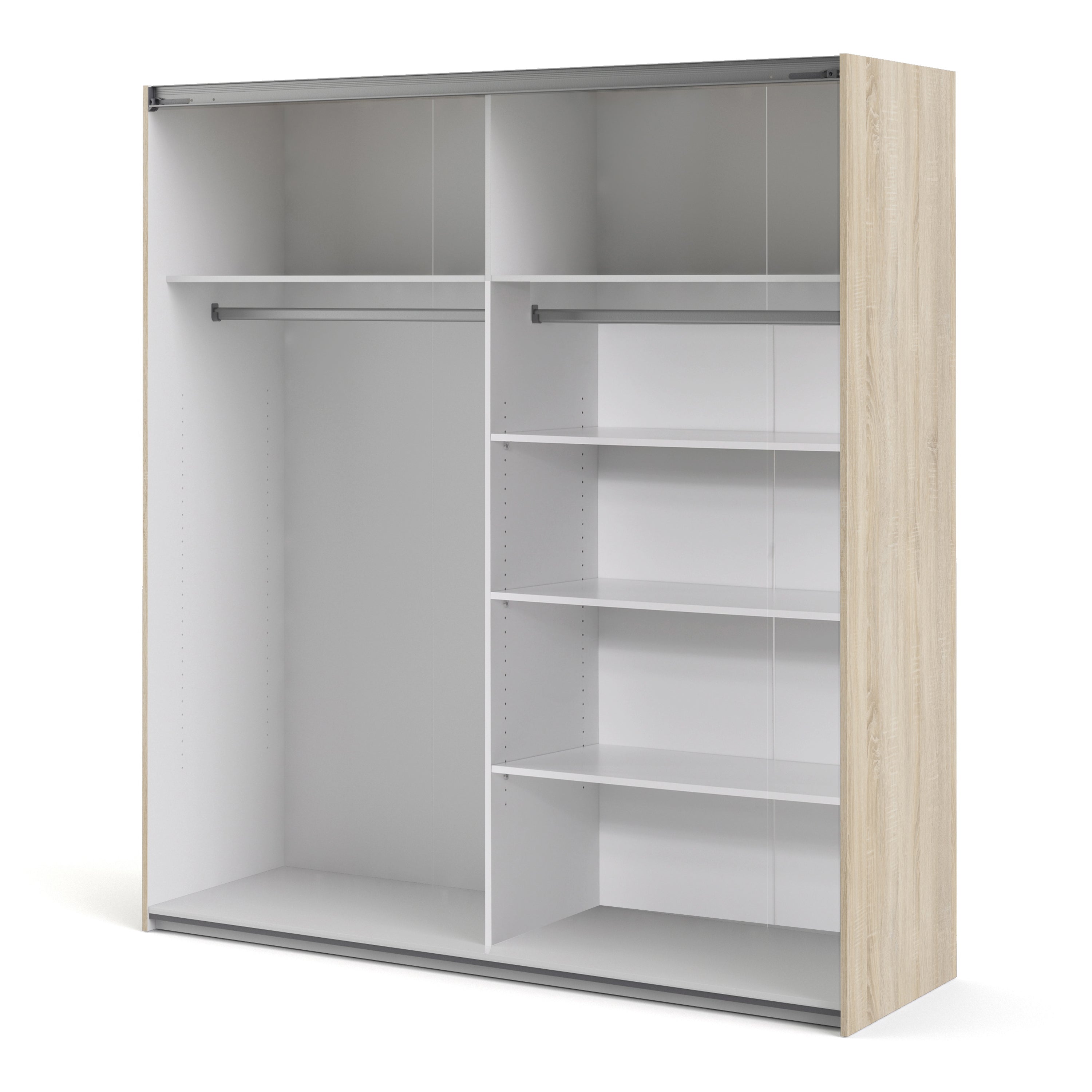 Verona Sliding Wardrobe 180cm Oak with (Oak +Mirror) Doors 2or5 Shelves - FURNITURE CURLS