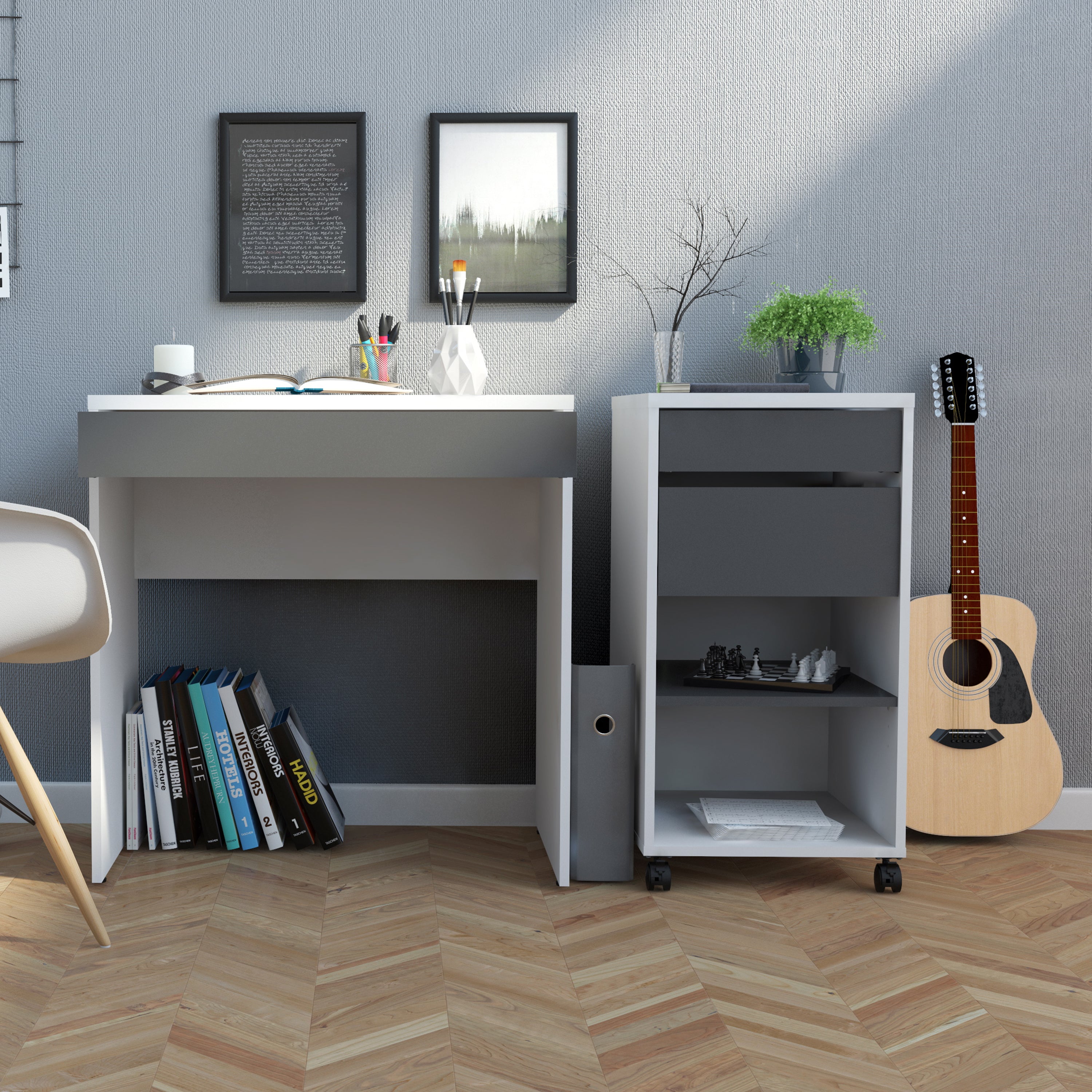 Function Plus Desk White Grey Or Mobile File Cabinet 2 Drawers +1 Shelf - FURNITURE CURLS