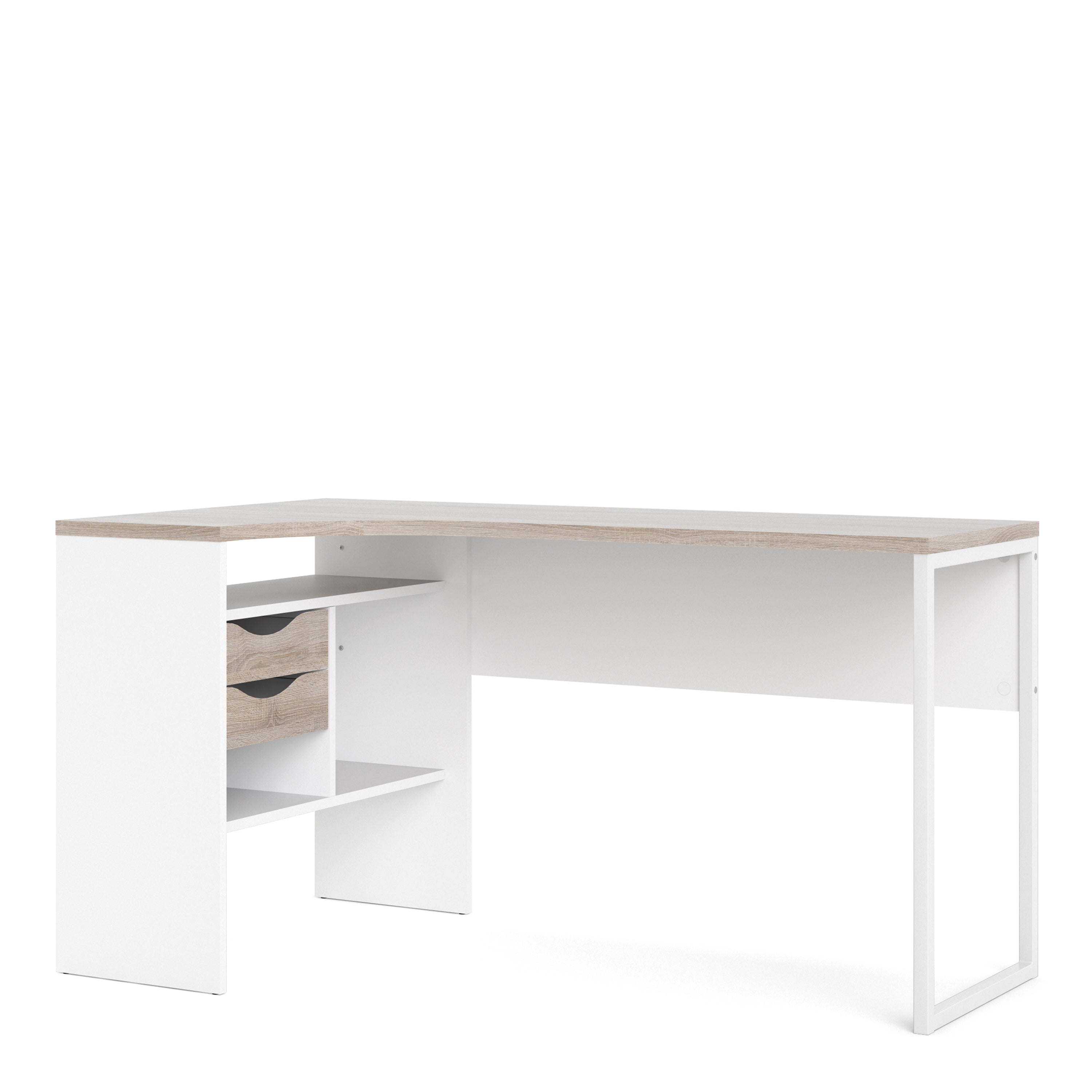 Function Plus Corner Desk 2drawers In White+Oak Or White+Truffle Oak Or Matt Black+Oak Or White+Grey - FURNITURE CURLS