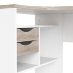 Function Plus Corner Desk 2drawers In White+Oak Or White+Truffle Oak Or Matt Black+Oak Or White+Grey - FURNITURE CURLS