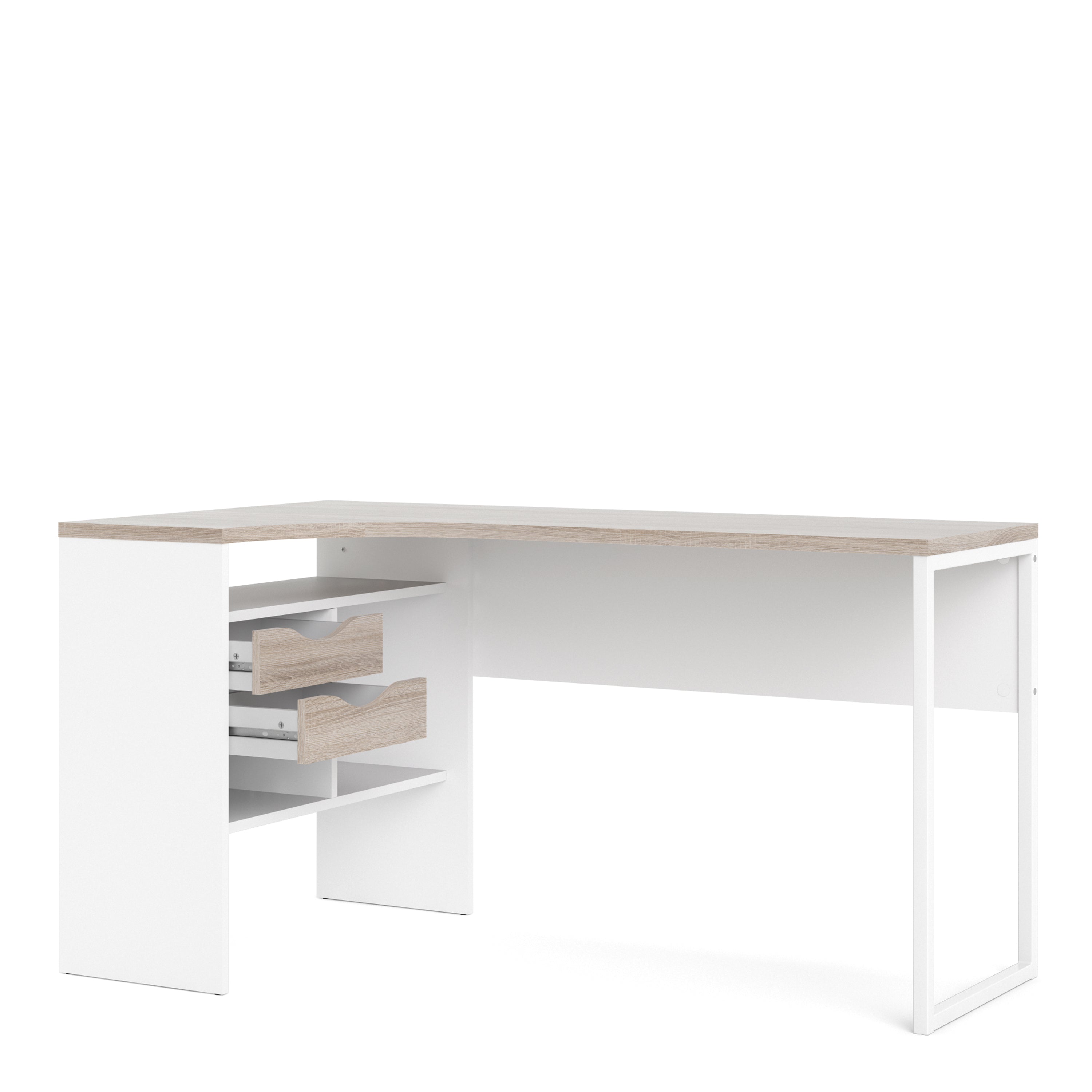 Function Plus Corner Desk 2drawers In White+Oak Or White+Truffle Oak Or Matt Black+Oak Or White+Grey - FURNITURE CURLS