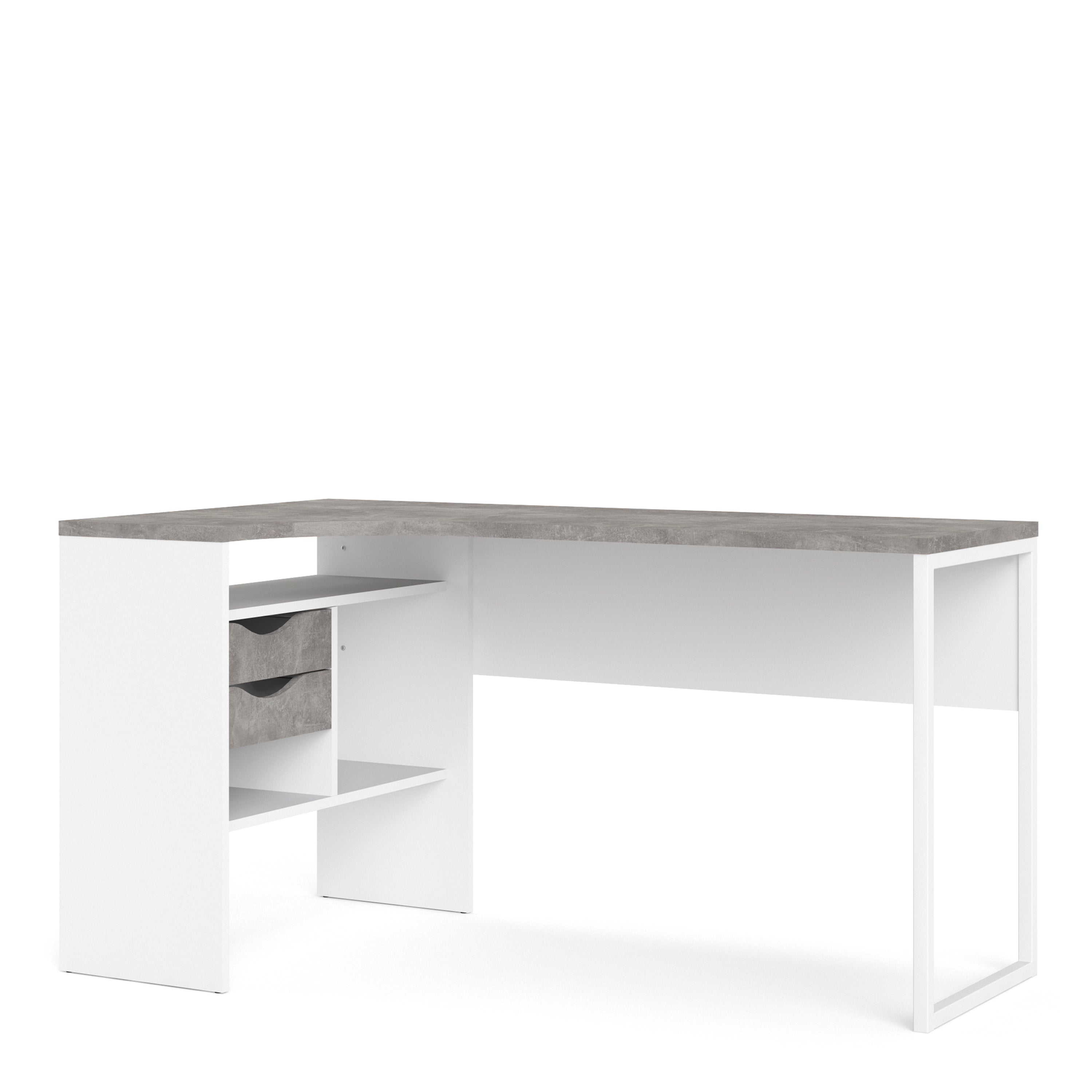 Function Plus Corner Desk 2drawers In White+Oak Or White+Truffle Oak Or Matt Black+Oak Or White+Grey - FURNITURE CURLS