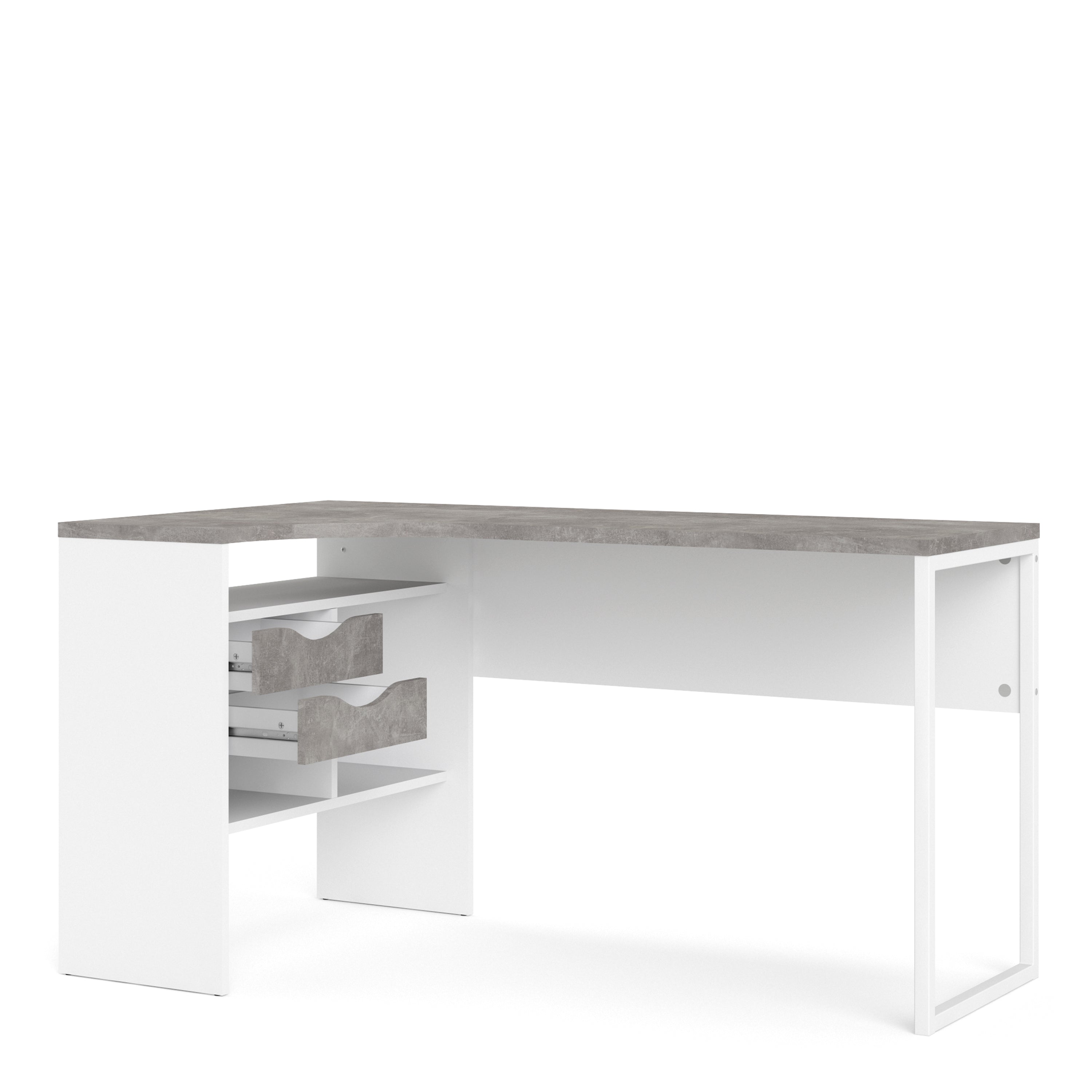 Function Plus Corner Desk 2drawers In White+Oak Or White+Truffle Oak Or Matt Black+Oak Or White+Grey - FURNITURE CURLS