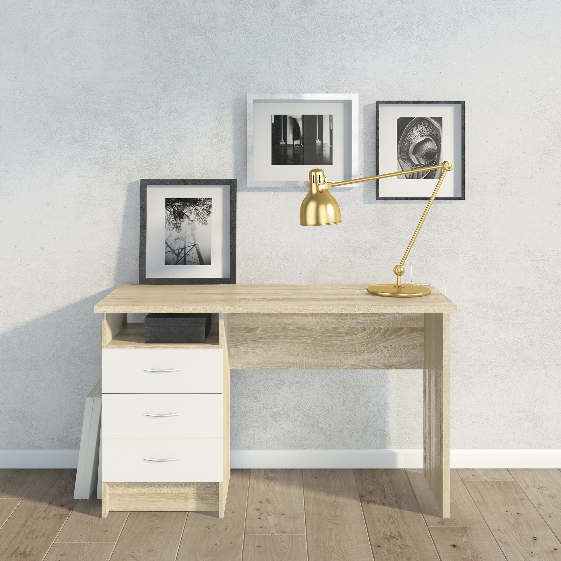 Function Plus Desk 3 Drawers - White Or  Oak+white Or Oak - FURNITURE CURLS