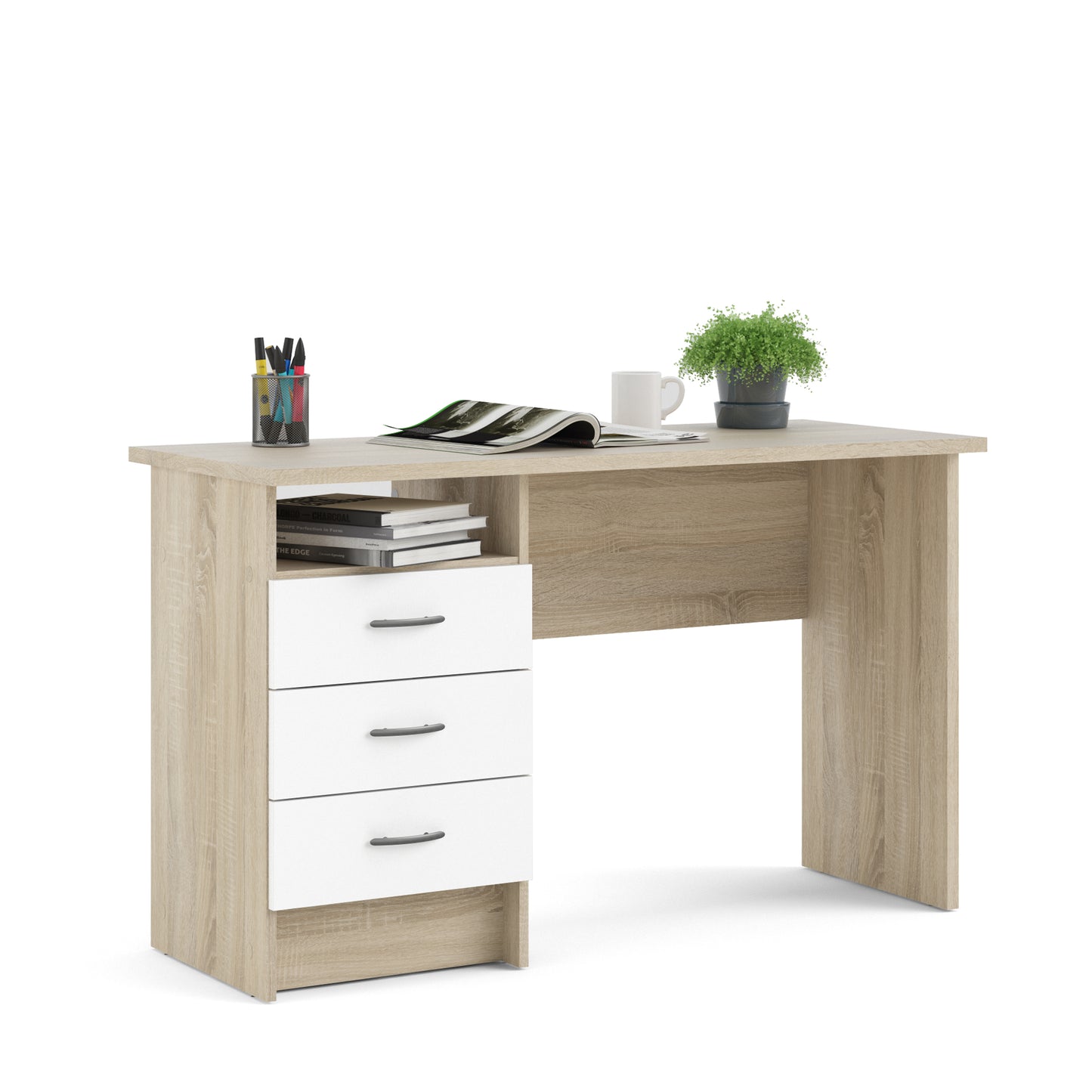 Function Plus Desk 3 Drawers - White Or  Oak+white Or Oak - FURNITURE CURLS