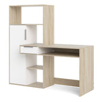 Function Plus Desk Multi-functional Desk With Drawer And 1 Door In White And Oak - FURNITURE CURLS