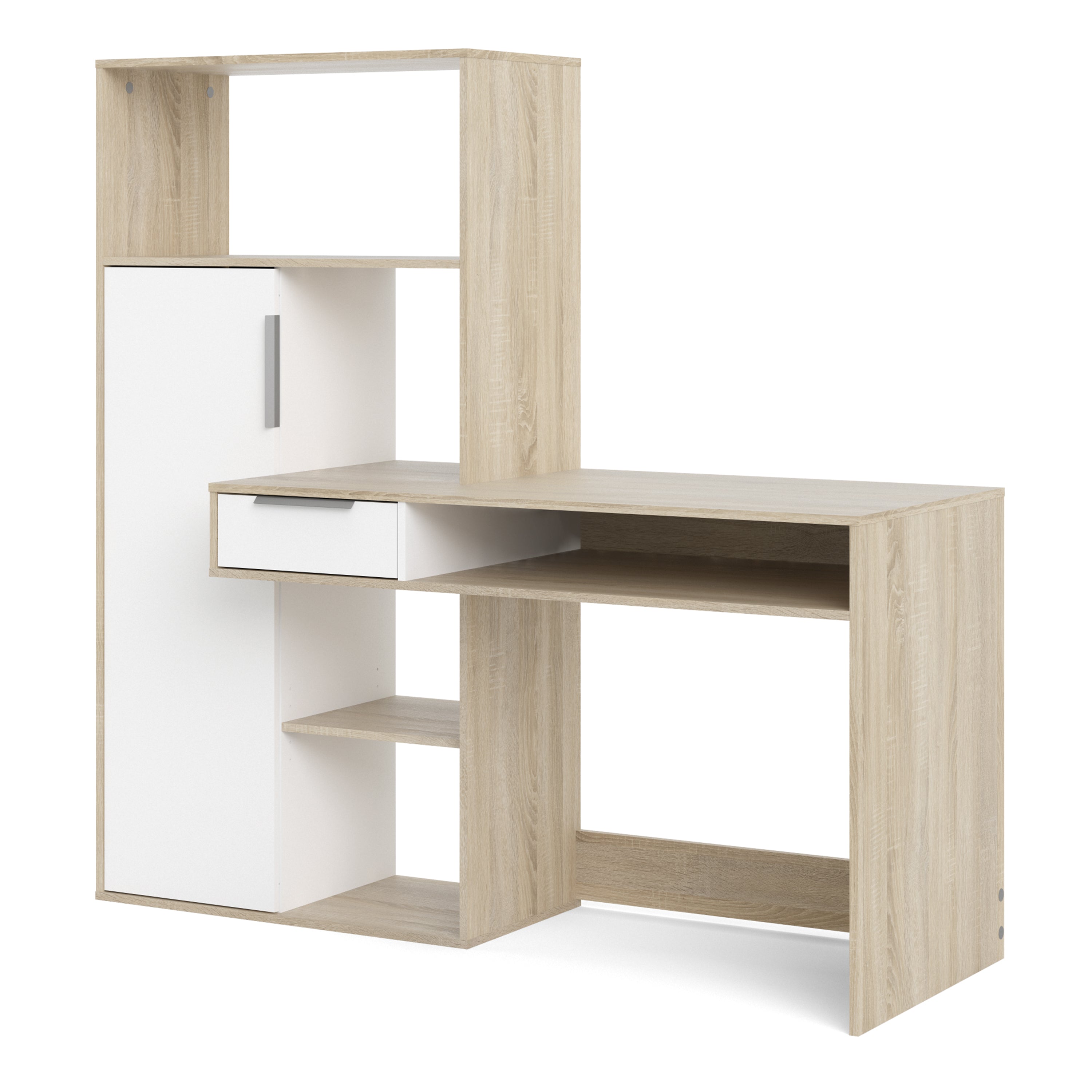 Function Plus Desk Multi-functional Desk With Drawer And 1 Door In White And Oak - FURNITURE CURLS