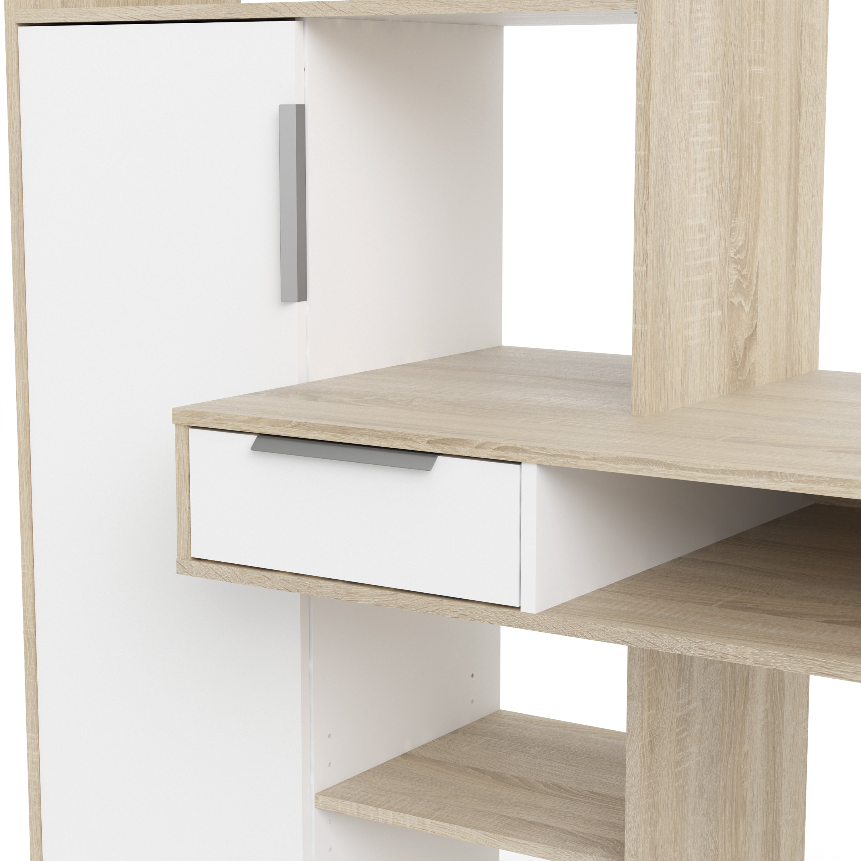 Function Plus Desk Multi-functional Desk With Drawer And 1 Door In White And Oak - FURNITURE CURLS