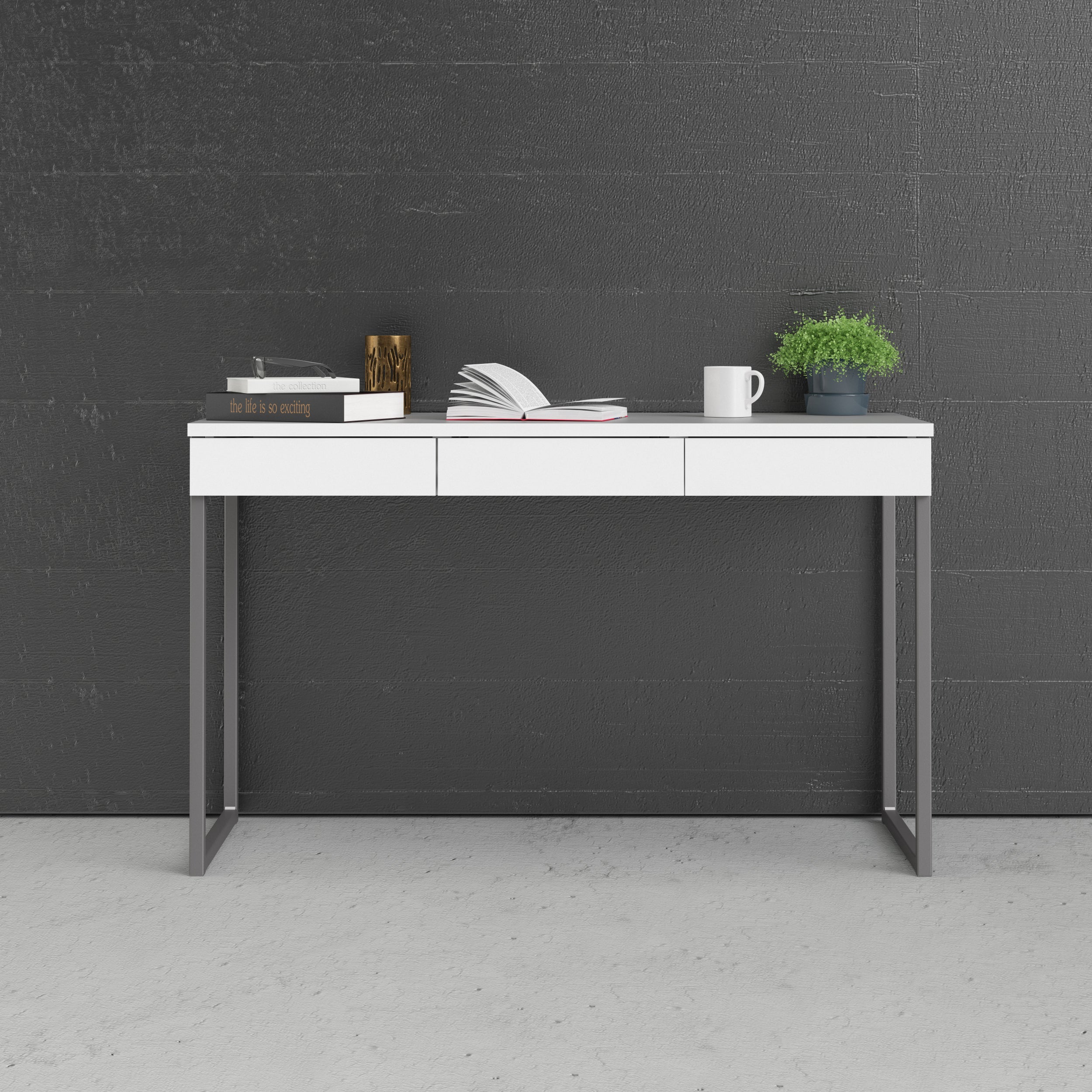 Function Plus Desk Gliding 3 Drawers In White - FURNITURE CURLS