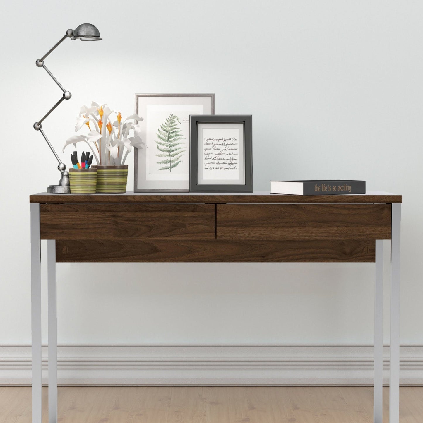 Function Plus Desk 2 Drawers In Oak Or Walnut Or White - FURNITURE CURLS