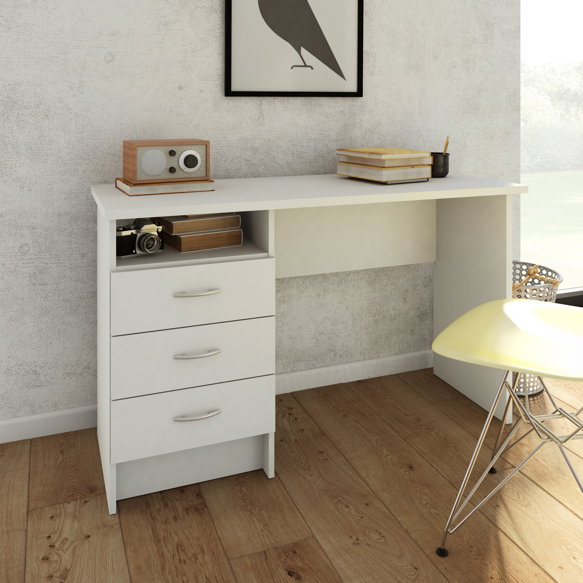 Function Plus Desk 3 Drawers - White Or  Oak+white Or Oak - FURNITURE CURLS