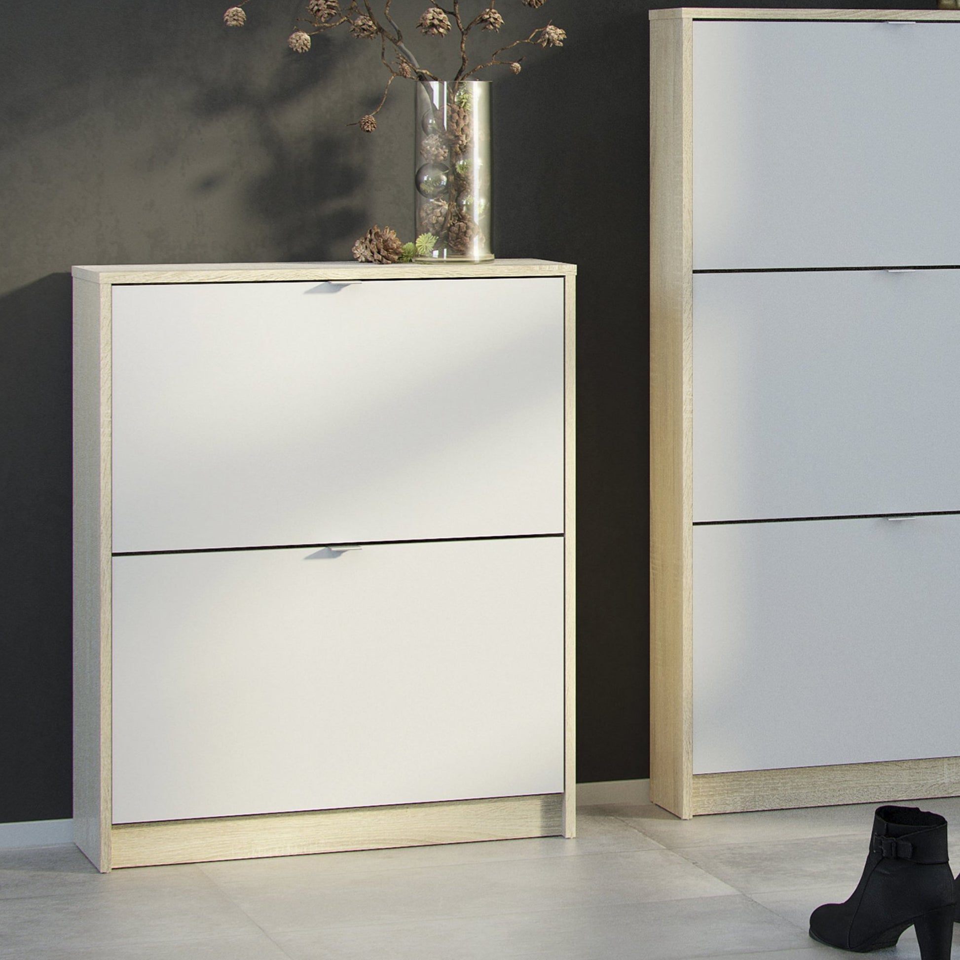 Shoes Oak Cabinet - White 2 Tilting Doors  (1or2 layers) - FURNITURE CURLS