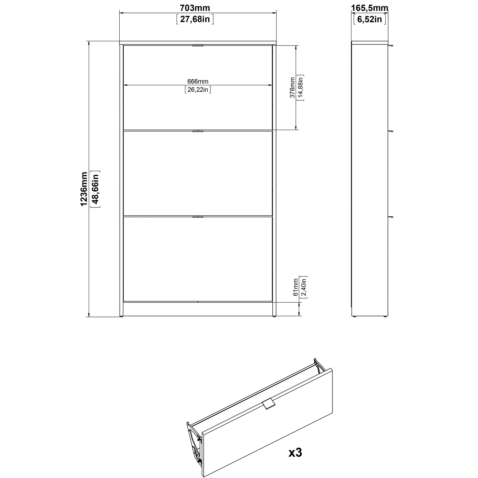 Shoes Oak Cabinet - White 3 Tilting Doors (1or2 Layers) - FURNITURE CURLS