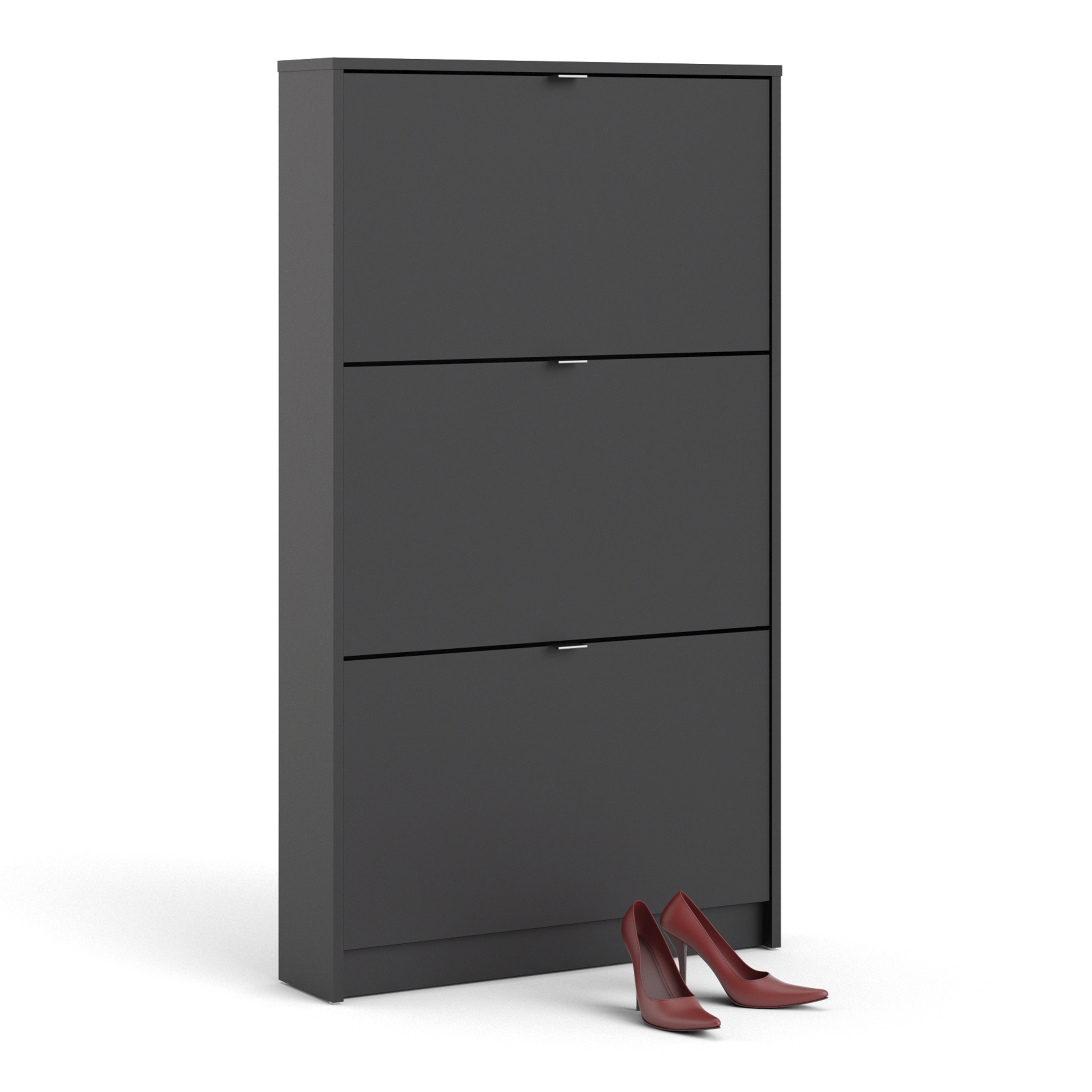 Shoes Matt Black Cabinet 3 Tilting Doors (1or2 Layers) - FURNITURE CURLS