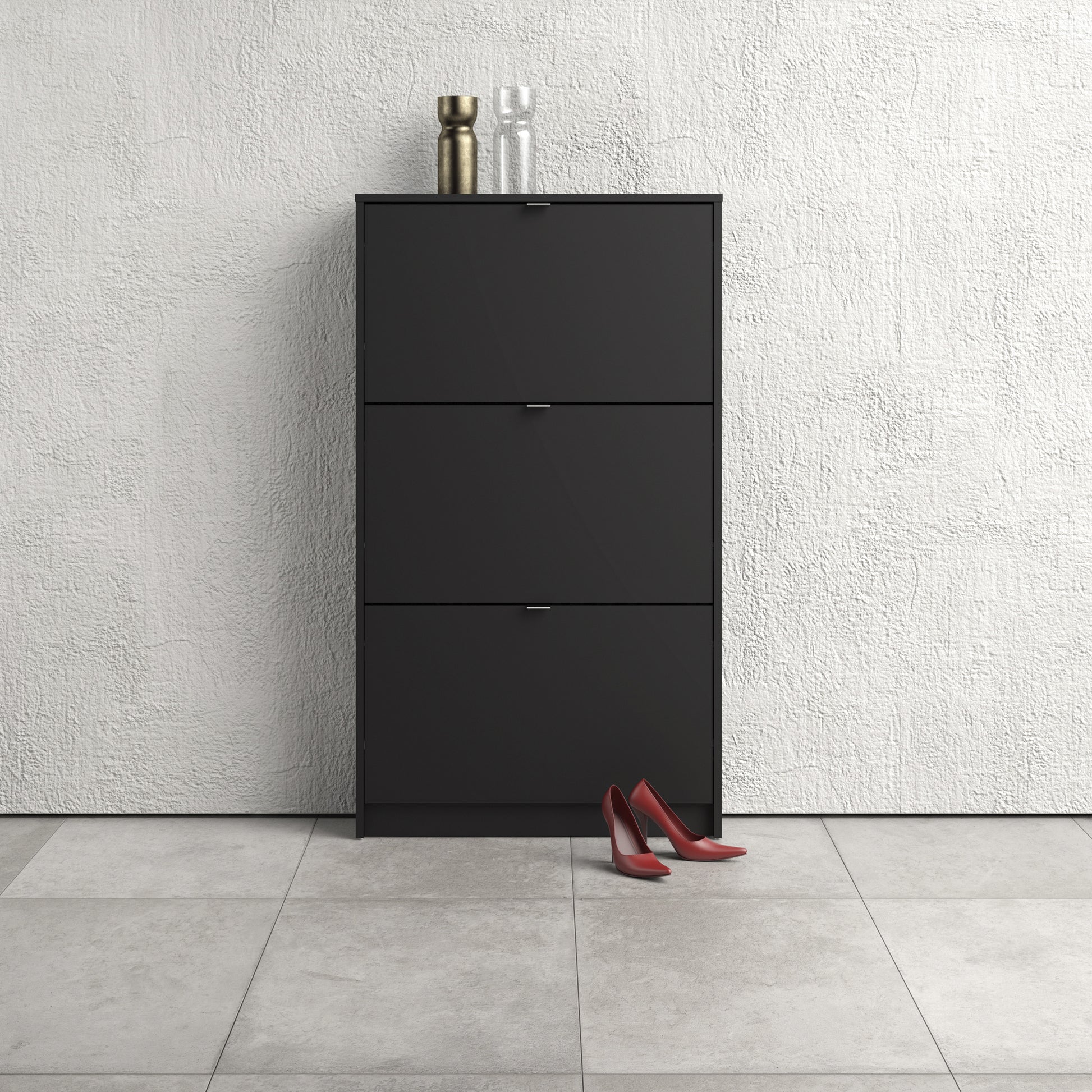 Shoes Matt Black Cabinet 3 Tilting Doors (1or2 Layers) - FURNITURE CURLS