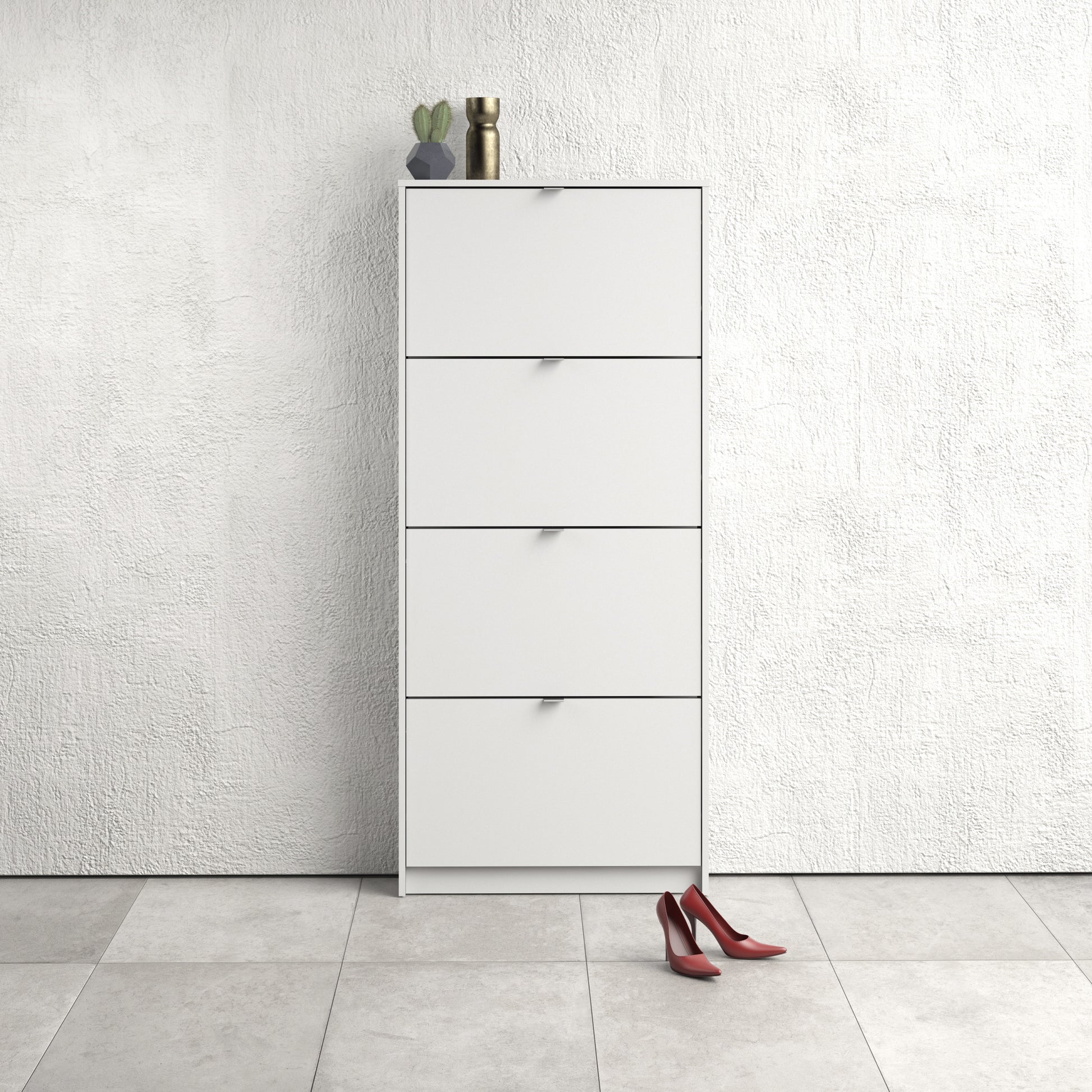 Shoes White Cabinet 4 Tilting Doors (1or2 Layers) - FURNITURE CURLS