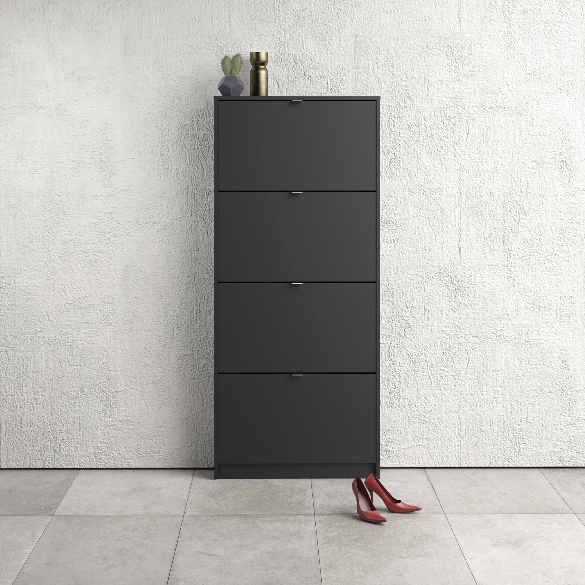 Shoes Matt Black Cabinet 4 Tilting Doors (1or2 Layers) - FURNITURE CURLS