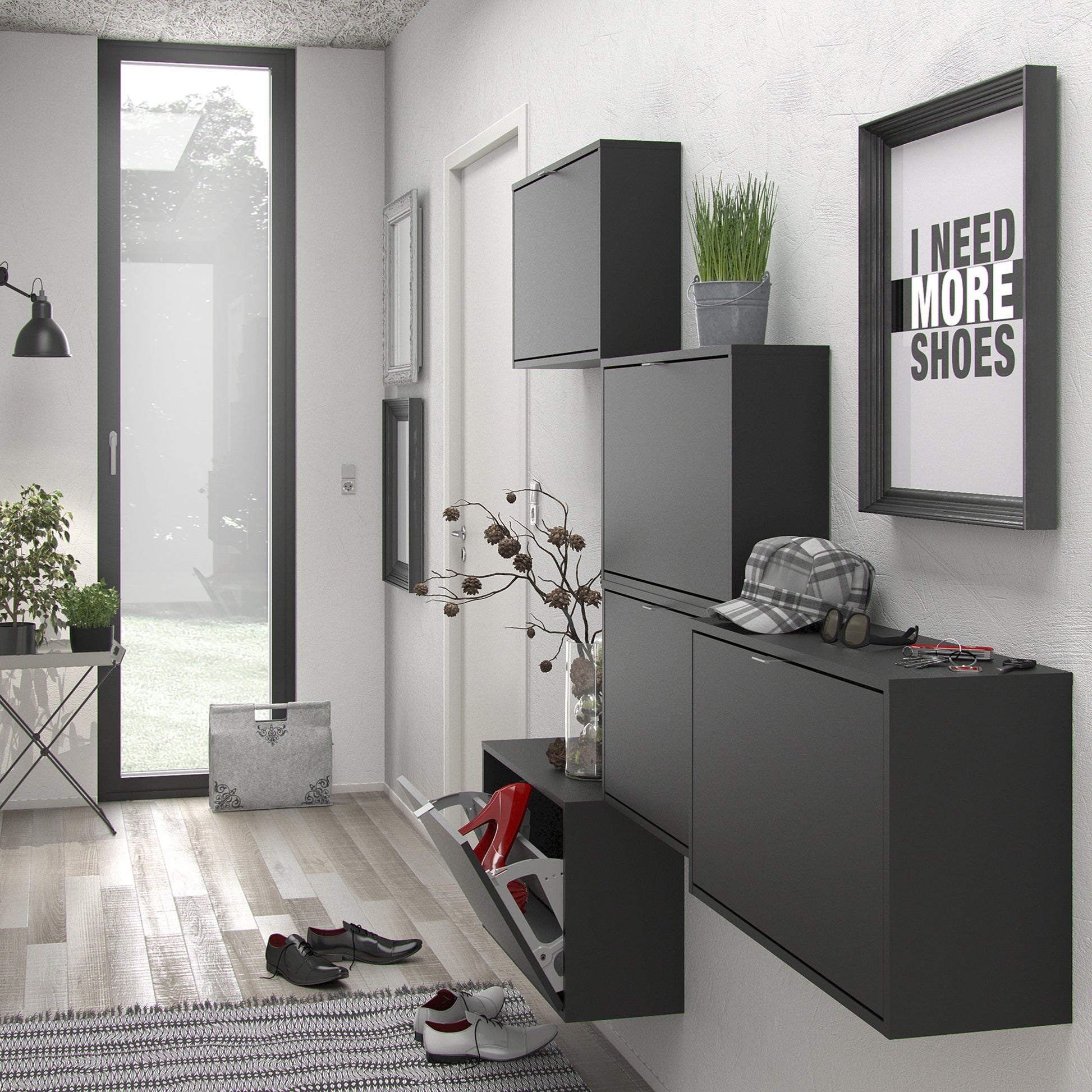 Shoes Matt Black Cabinet 1 Tilting Door (2 Layers) - FURNITURE CURLS