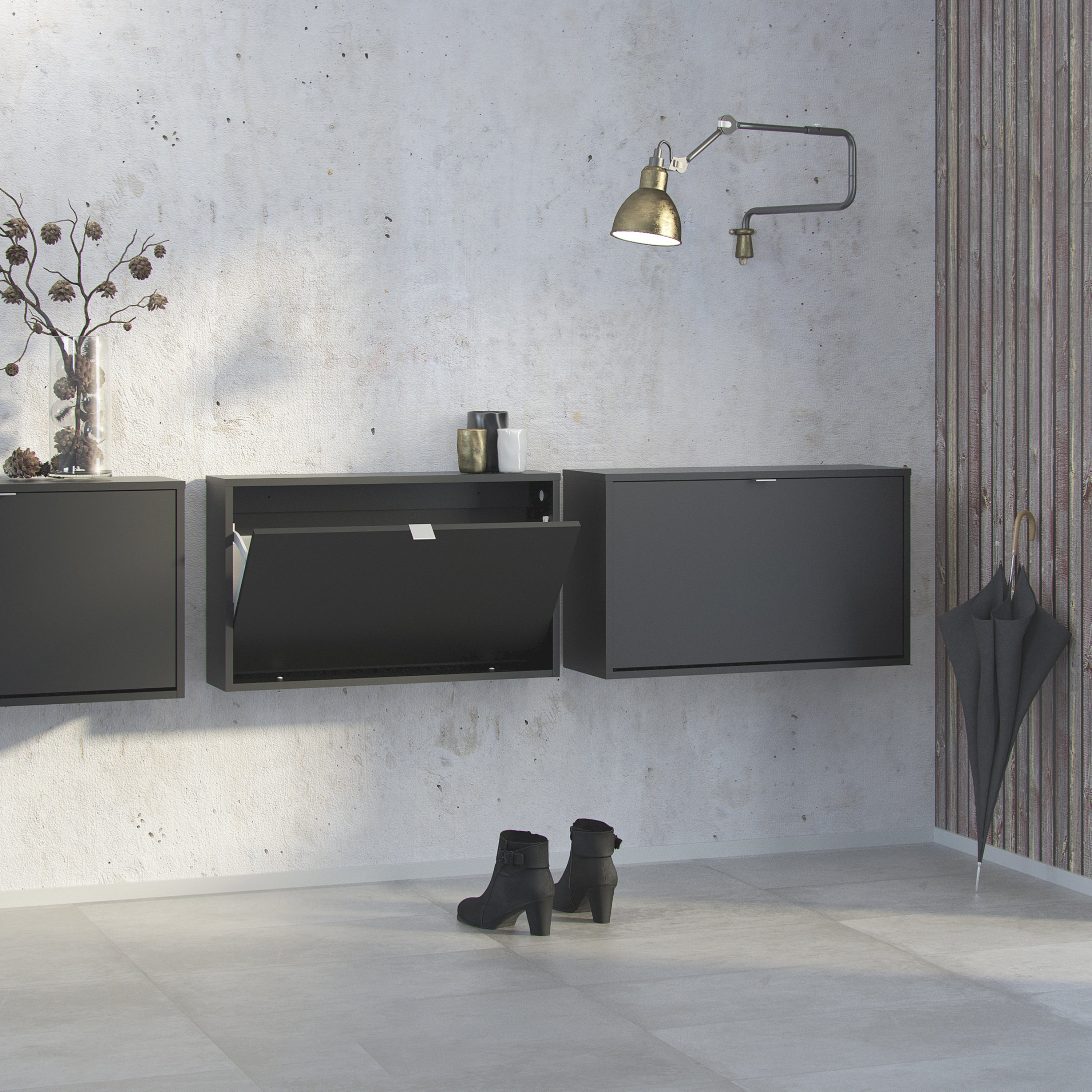 Shoes Matt Black Cabinet 1 Tilting Door (2 Layers) - FURNITURE CURLS