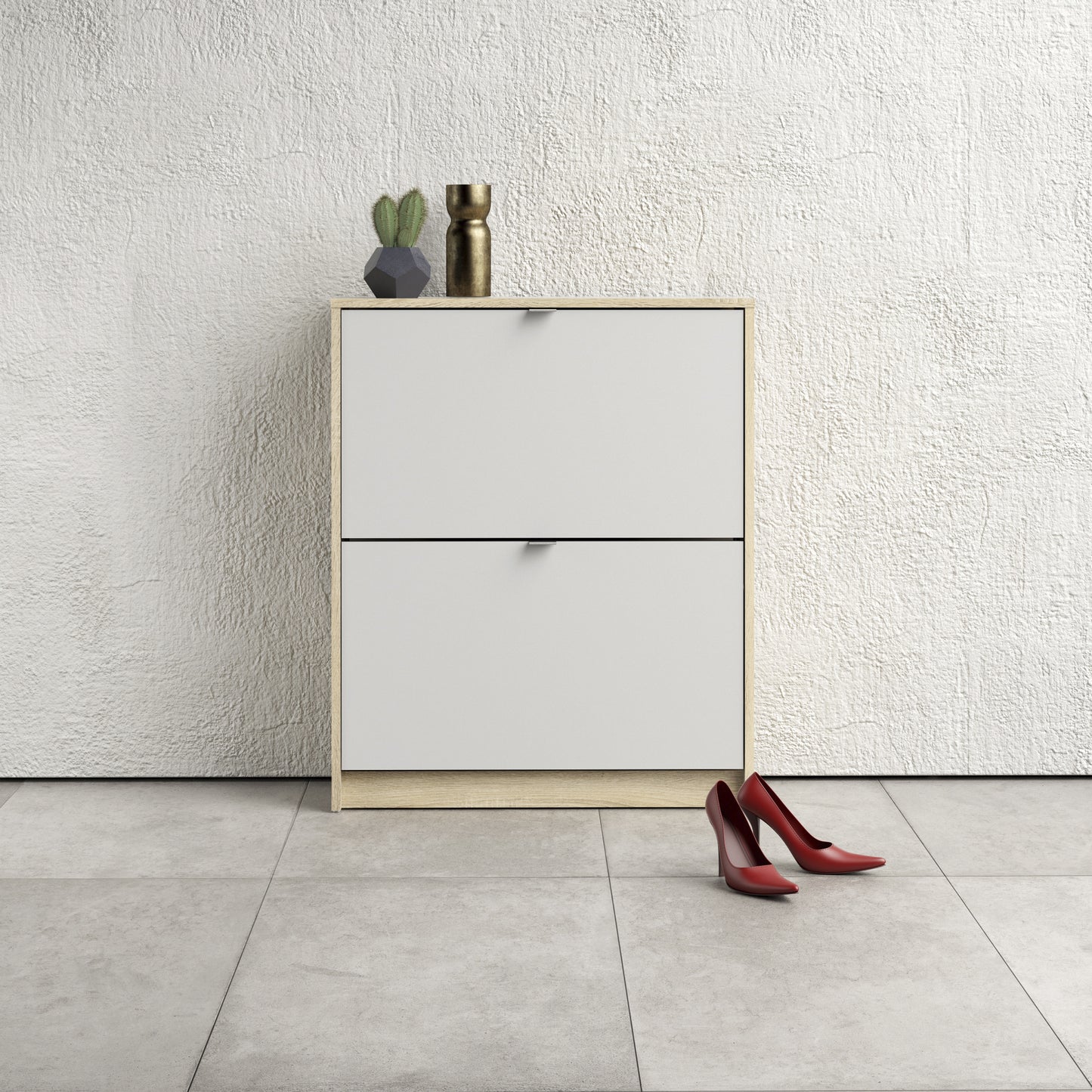 Shoes Oak Cabinet - White 2 Tilting Doors  (1or2 layers) - FURNITURE CURLS