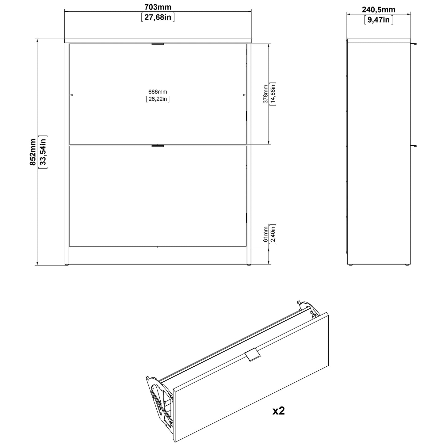 Shoes Oak Cabinet - White 2 Tilting Doors  (1or2 layers) - FURNITURE CURLS