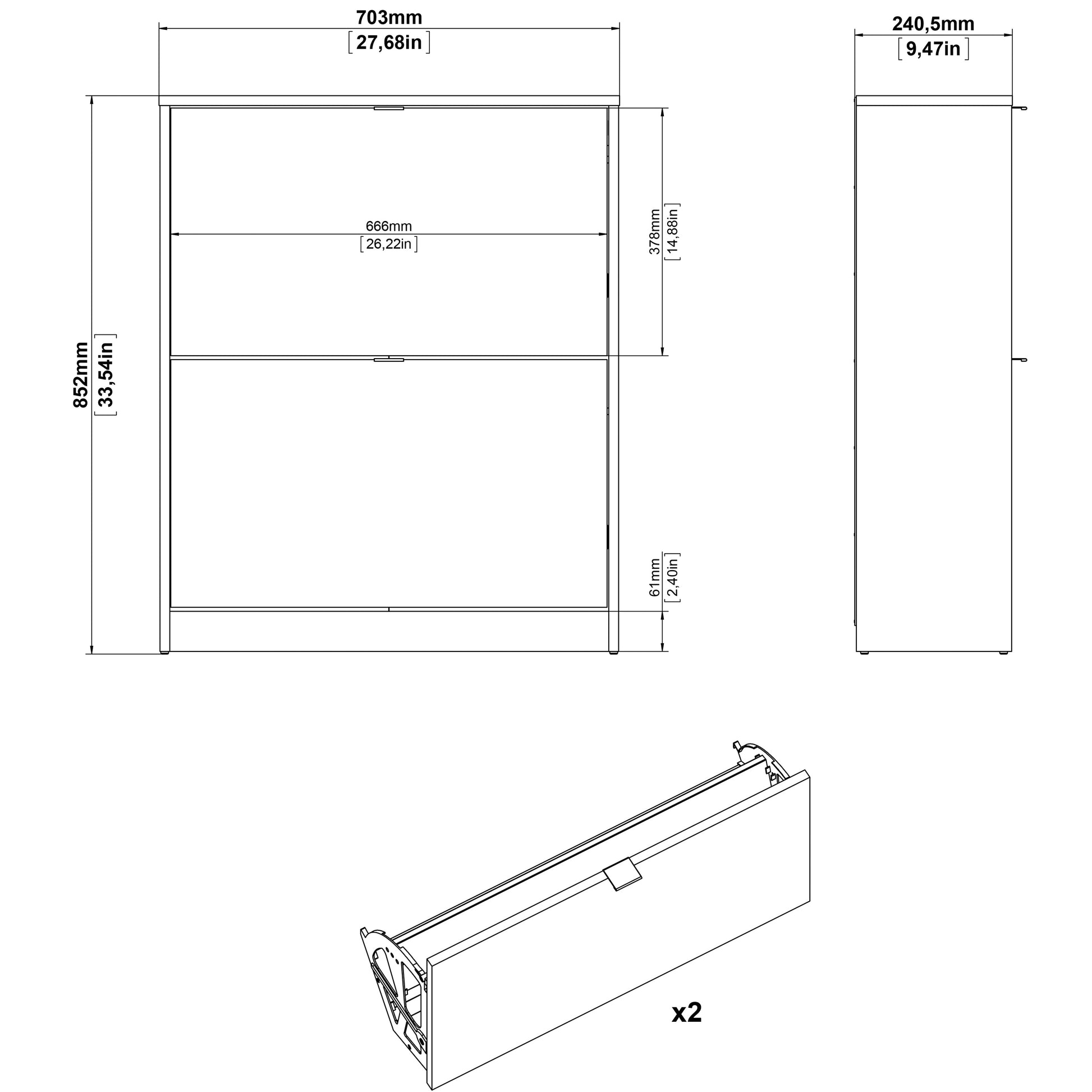 Shoes Oak Cabinet - White 2 Tilting Doors  (1or2 layers) - FURNITURE CURLS