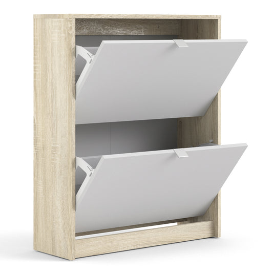 Shoes Oak Cabinet - White 2 Tilting Doors  (1or2 layers) - FURNITURE CURLS