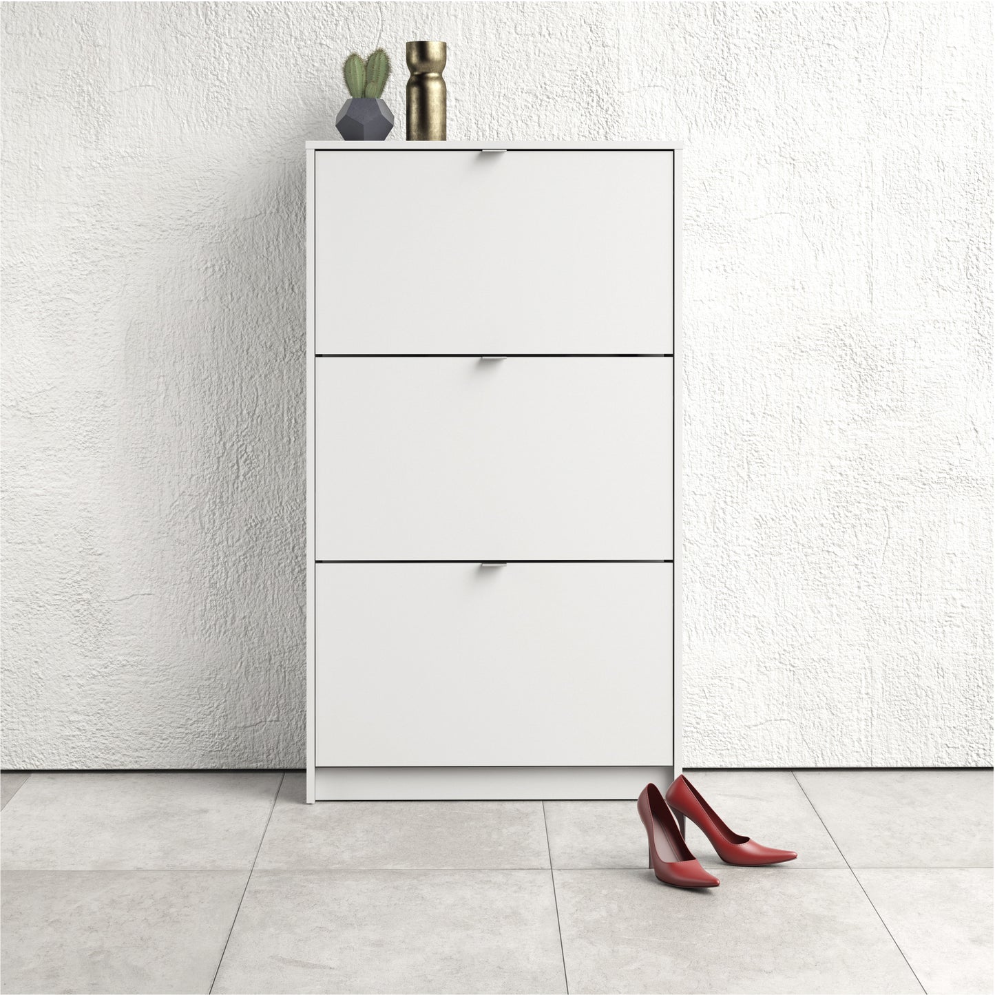 Shoes White Cabinet 3 Tilting Doors (1or2 Layers) - FURNITURE CURLS