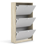 Shoes Oak Cabinet - White 3 Tilting Doors (1or2 Layers) - FURNITURE CURLS