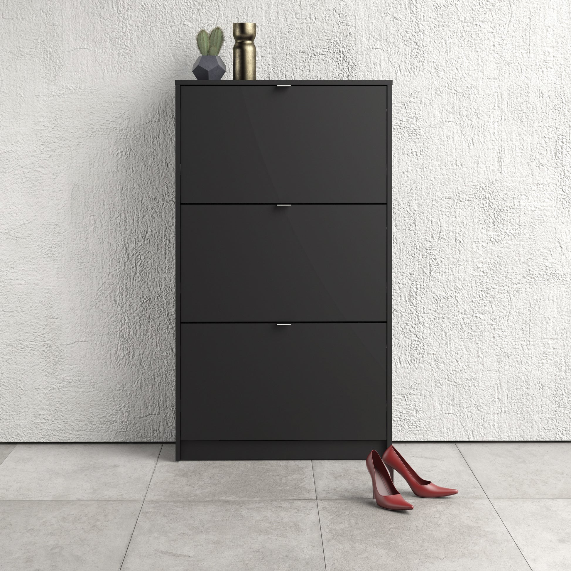 Shoes Matt Black Cabinet 3 Tilting Doors (1or2 Layers) - FURNITURE CURLS