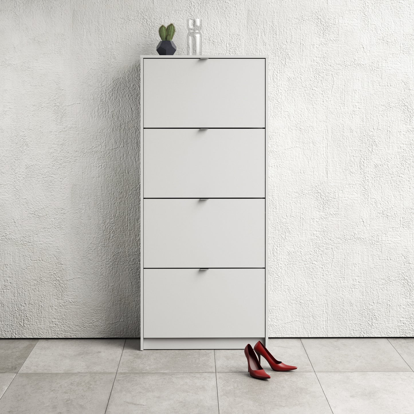 Shoes White Cabinet 4 Tilting Doors (1or2 Layers) - FURNITURE CURLS