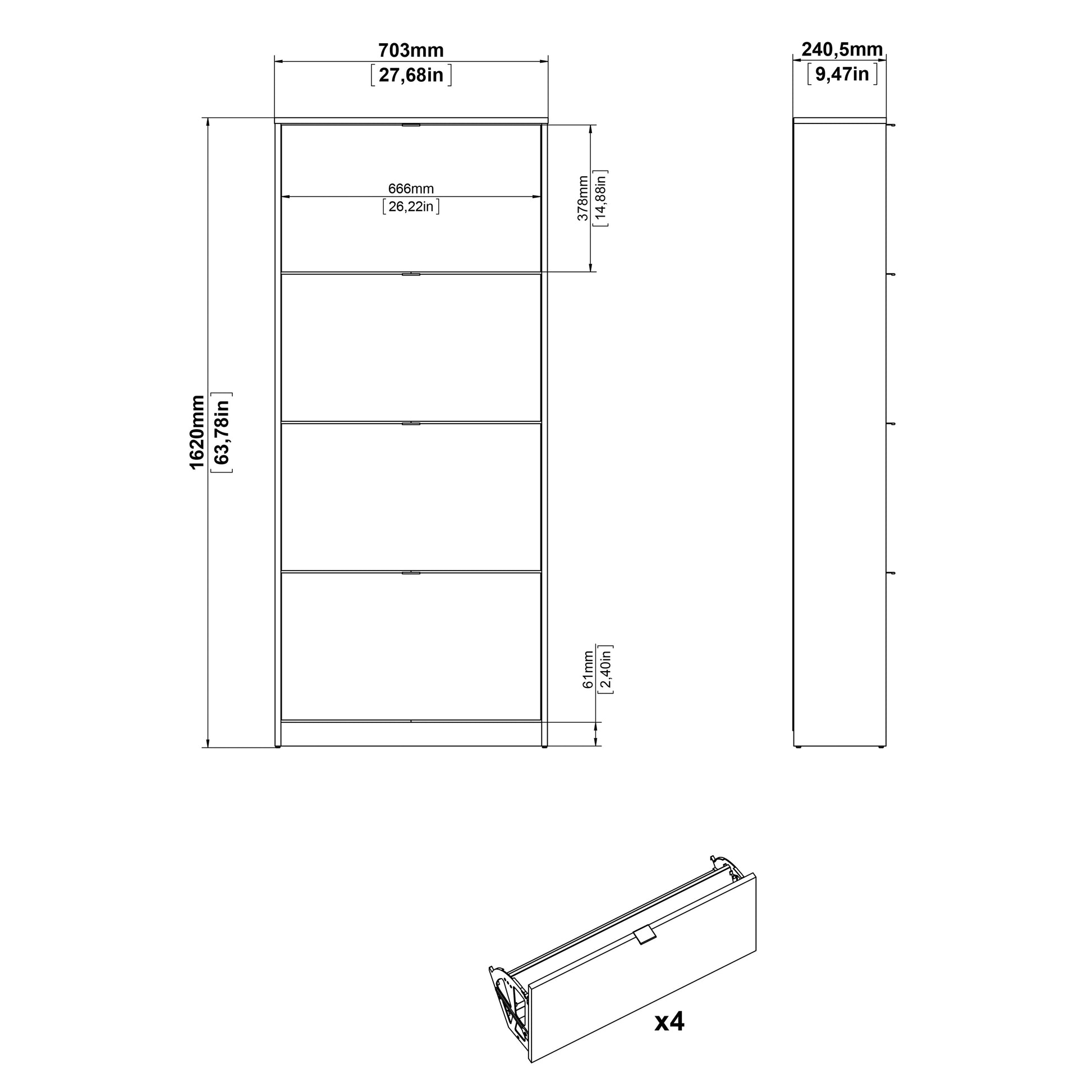 Shoes White Cabinet 4 Tilting Doors (1or2 Layers) - FURNITURE CURLS