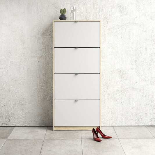 Shoes Oak Cabinet - White 4 Tilting Doors (1or2 Layers)