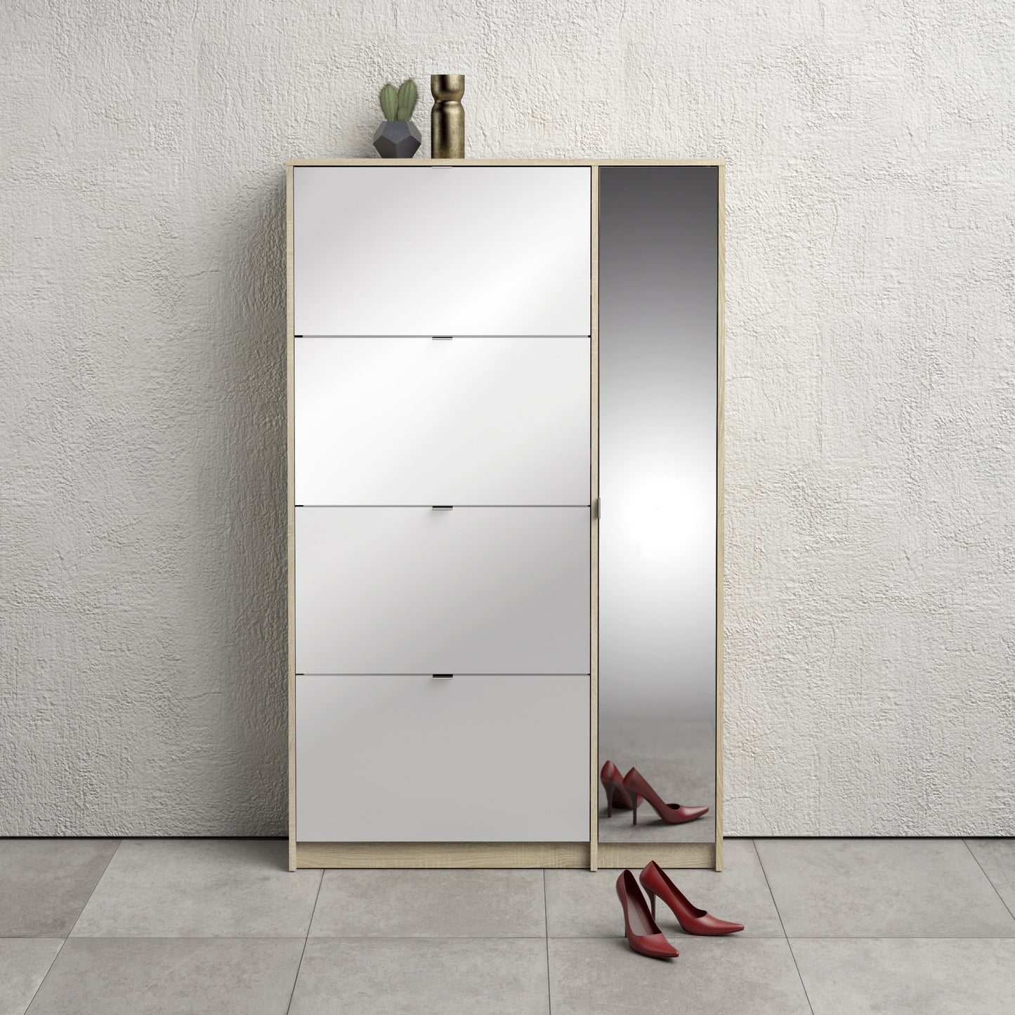 Shoes Oak Cabinet With Gloss White 3 Or 4 Tilting Doors(2layers) +1Door Or 1 Mirror Door - FURNITURE CURLS