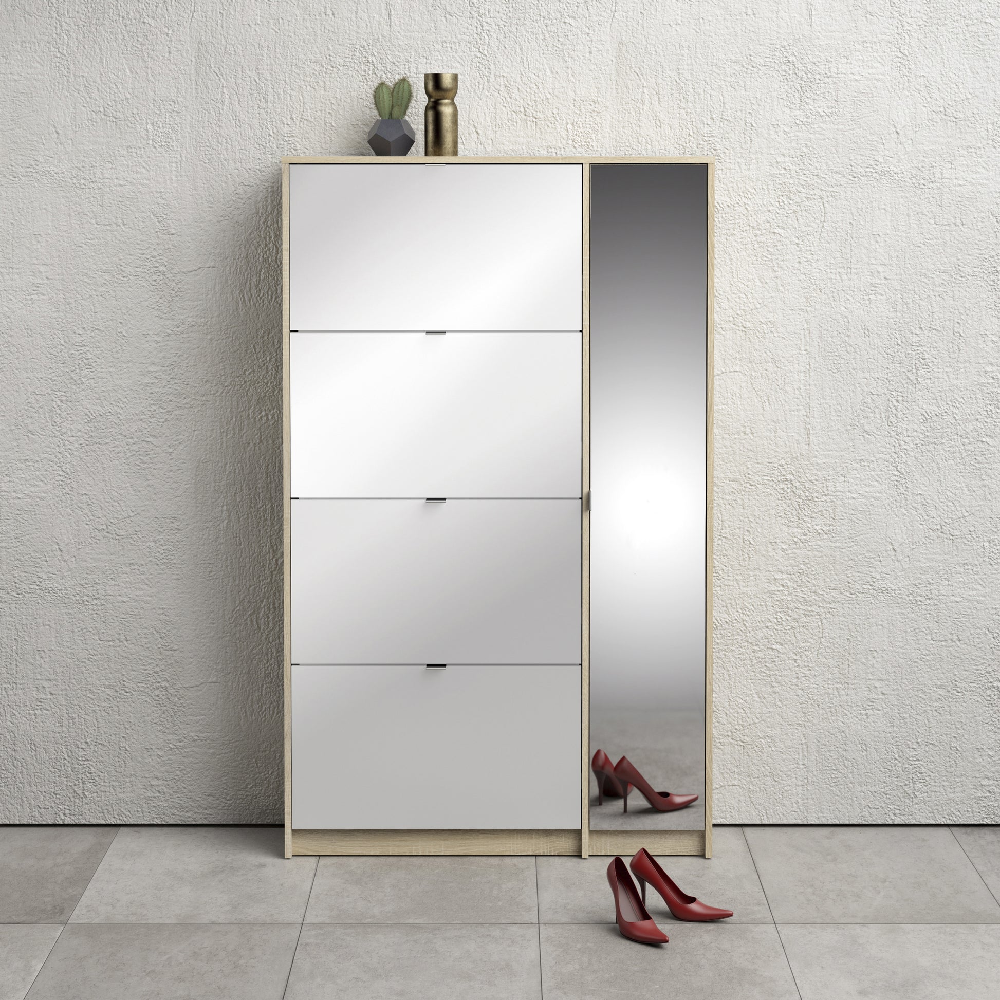 Shoes Oak Cabinet With Gloss White 3 Or 4 Tilting Doors(2layers) +1Door Or 1 Mirror Door - FURNITURE CURLS