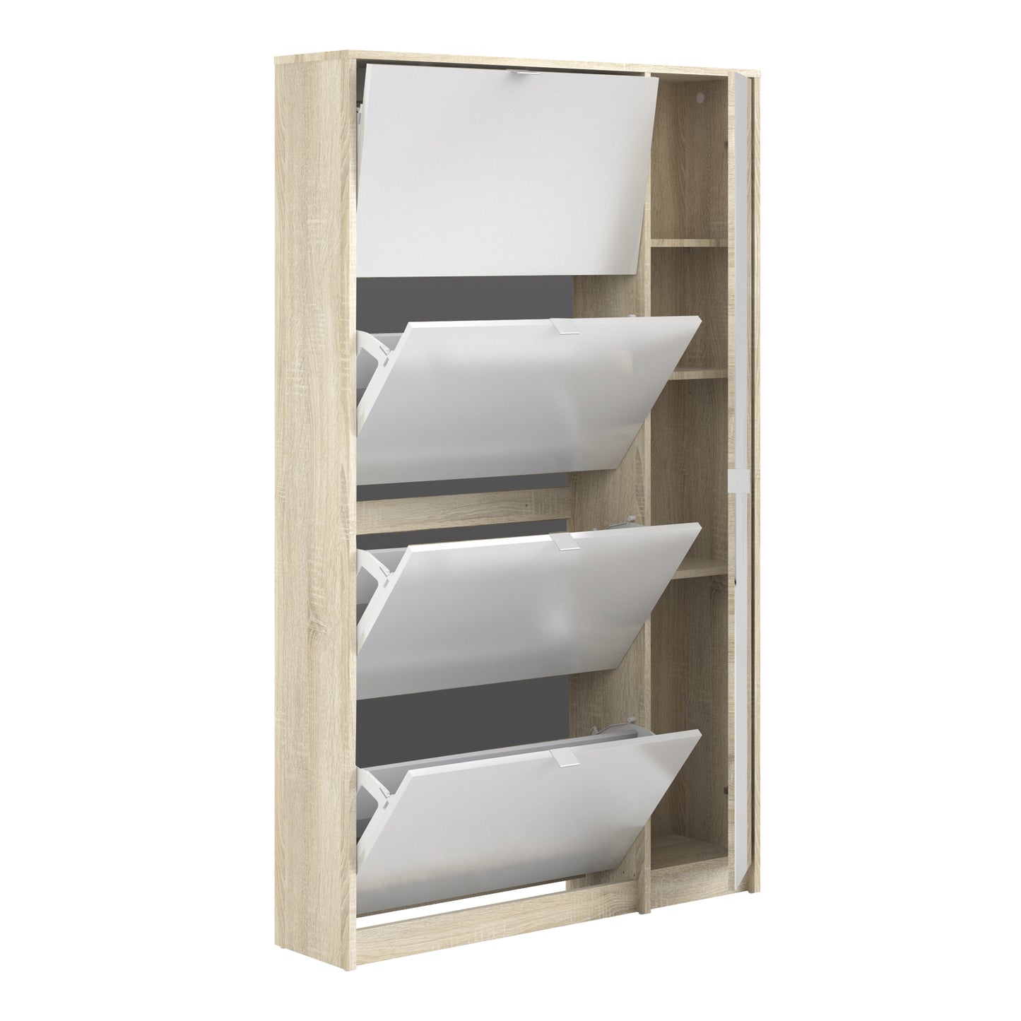 Shoes Oak Cabinet With Gloss White 3 Or 4 Tilting Doors(2layers) +1Door Or 1 Mirror Door - FURNITURE CURLS