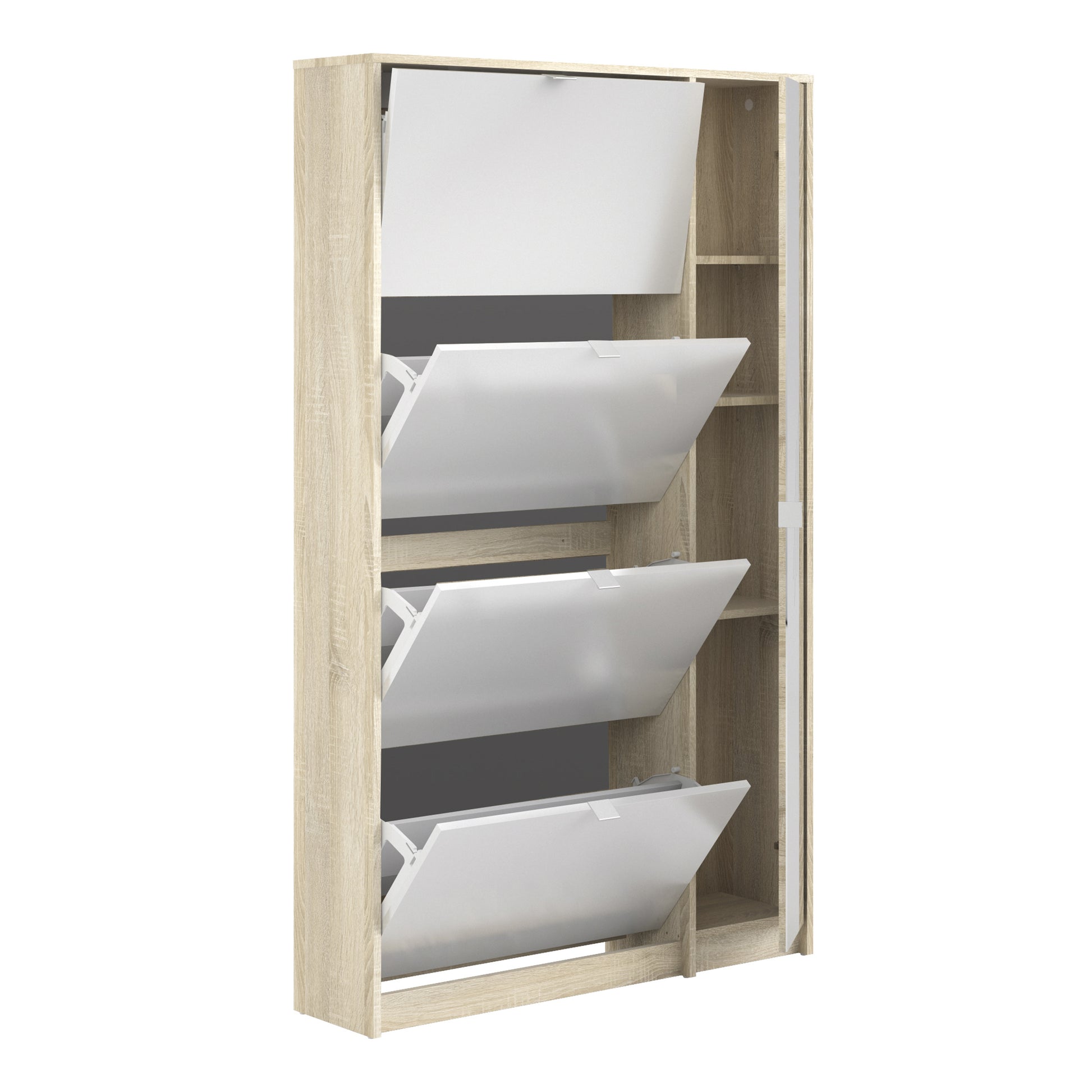 Shoes Oak Cabinet With Gloss White 3 Or 4 Tilting Doors(2layers) +1Door Or 1 Mirror Door - FURNITURE CURLS