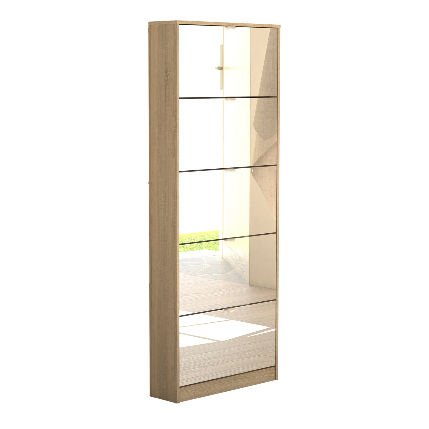Shoes Cabinet 5 Mirror Tilting Doors In Oak Or Black - FURNITURE CURLS