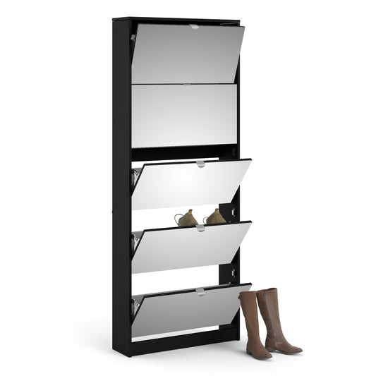 Shoes Cabinet 5 Mirror Tilting Doors In Oak Or Black - FURNITURE CURLS