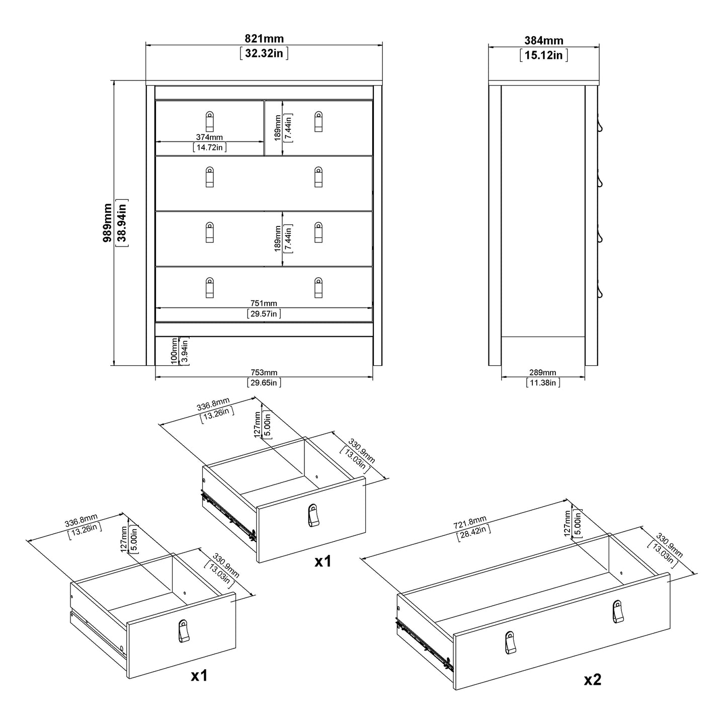 Madrid Chest 3+2 Drawers In Matt Black Or White - FURNITURE CURLS