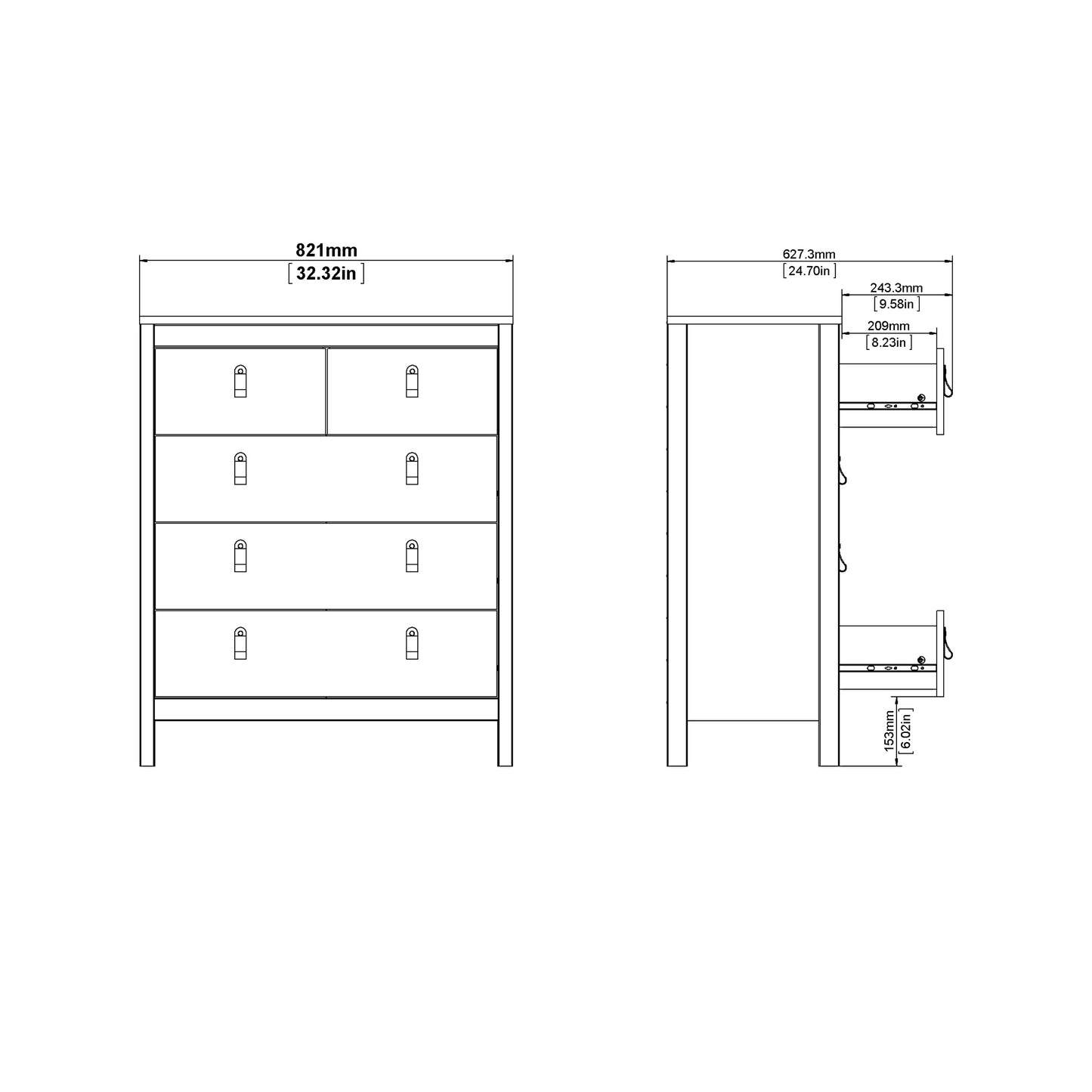 Madrid Chest 3+2 Drawers In Matt Black Or White - FURNITURE CURLS