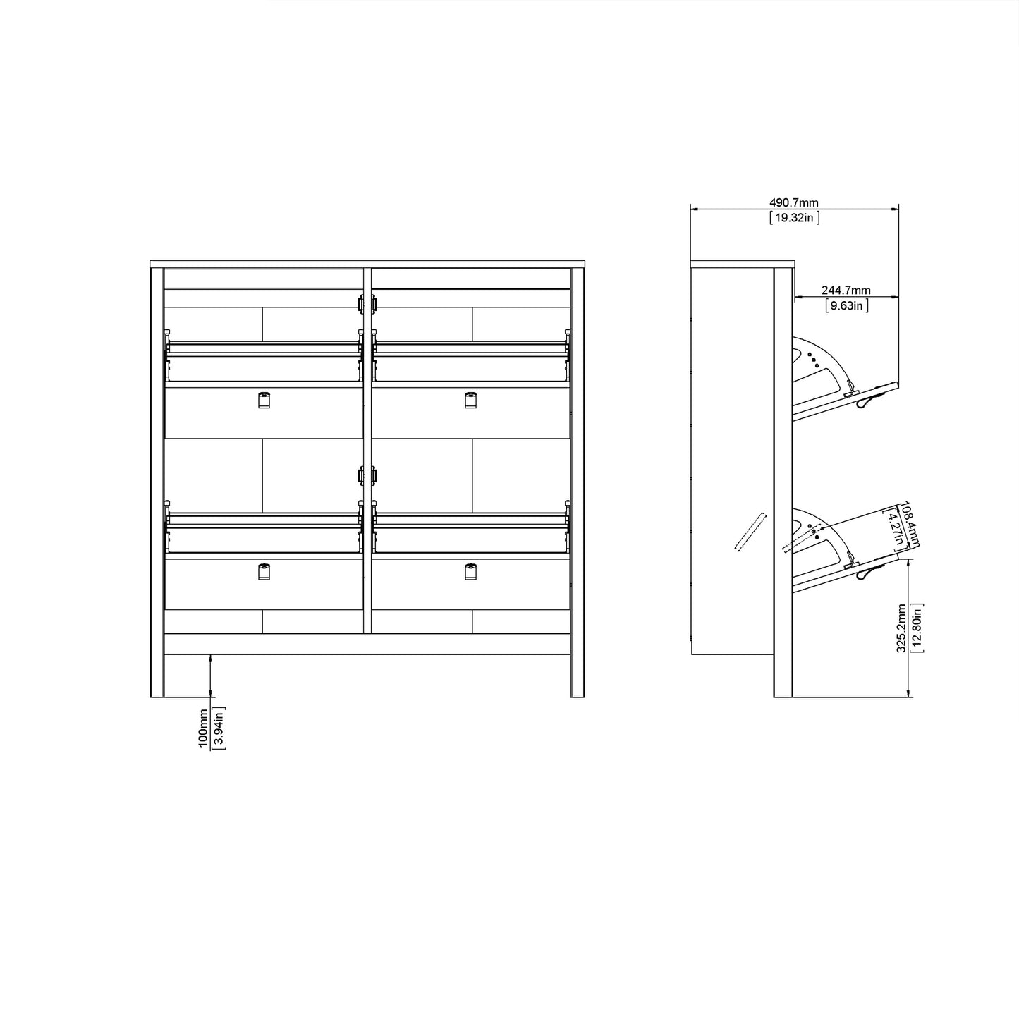 Barcelona Shoe cabinet 4 compartments in Matt Black or White - FURNITURE CURLS